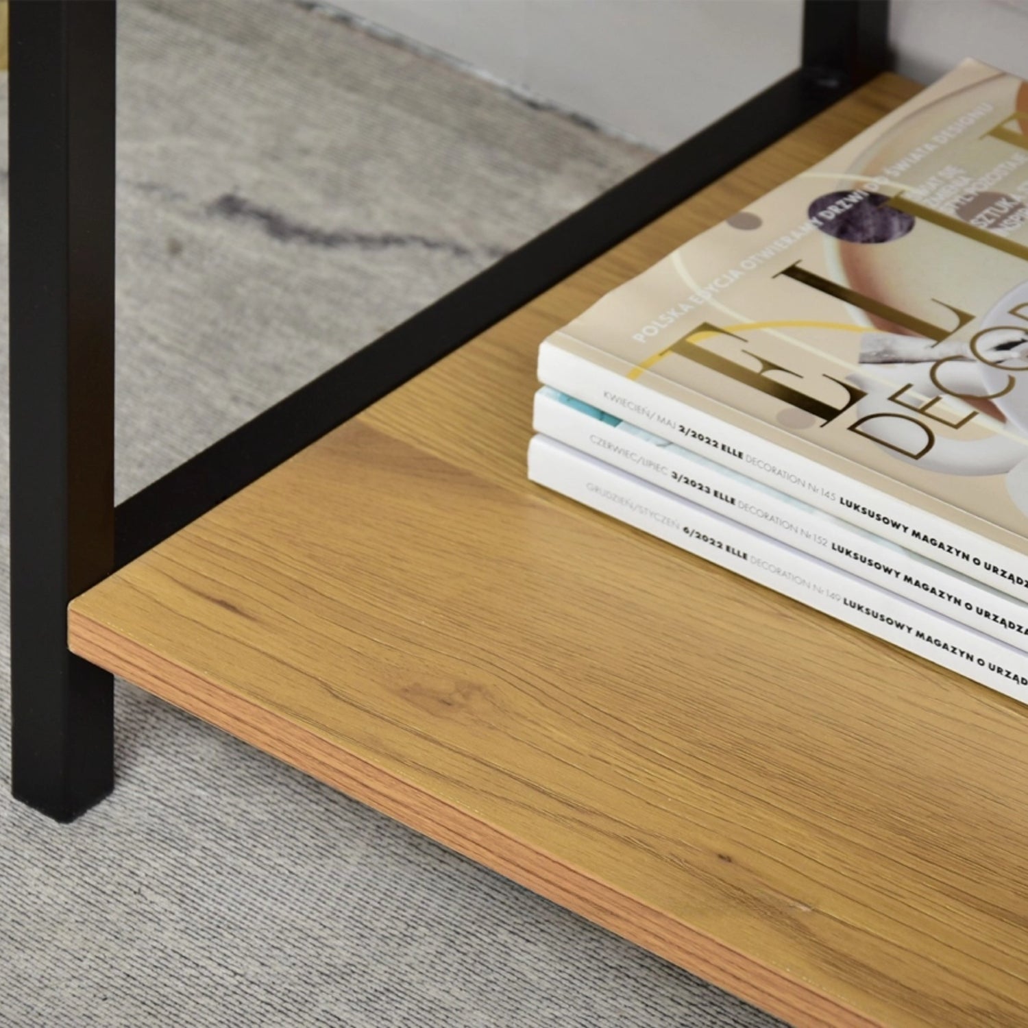 Nelle Oak and Black Bedside Table with USB Ports