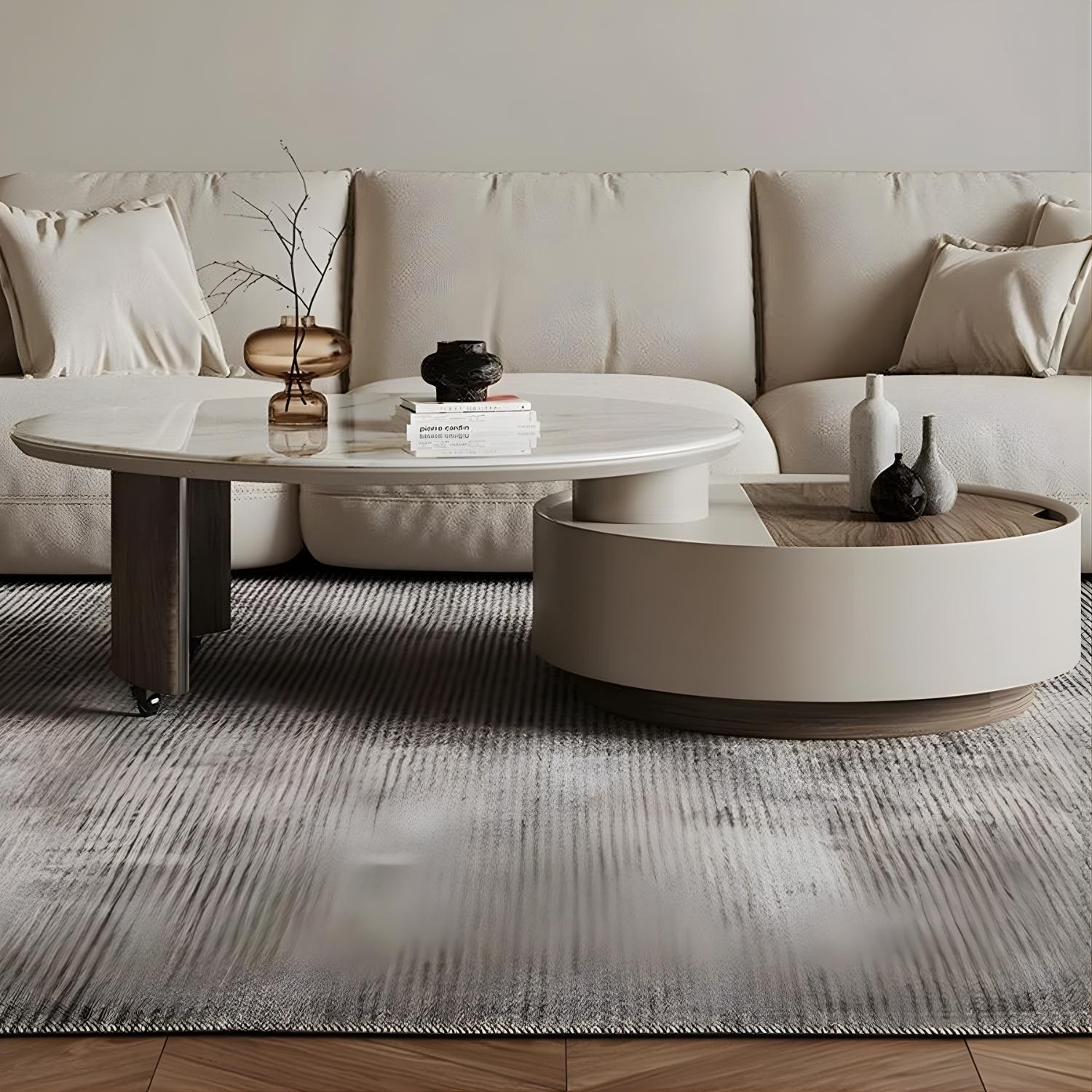 Milan Nesting Coffee Table | Rotatable Marble-Look & Walnut Finish