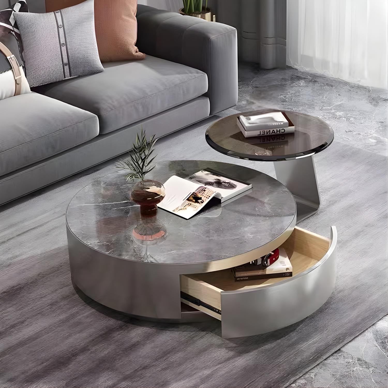 Adolina Coffee & Side Table Set – Grey Marble Look