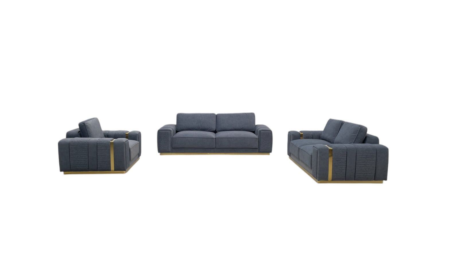 Viola 3 Piece Grey Sofa Set with Gold Trims