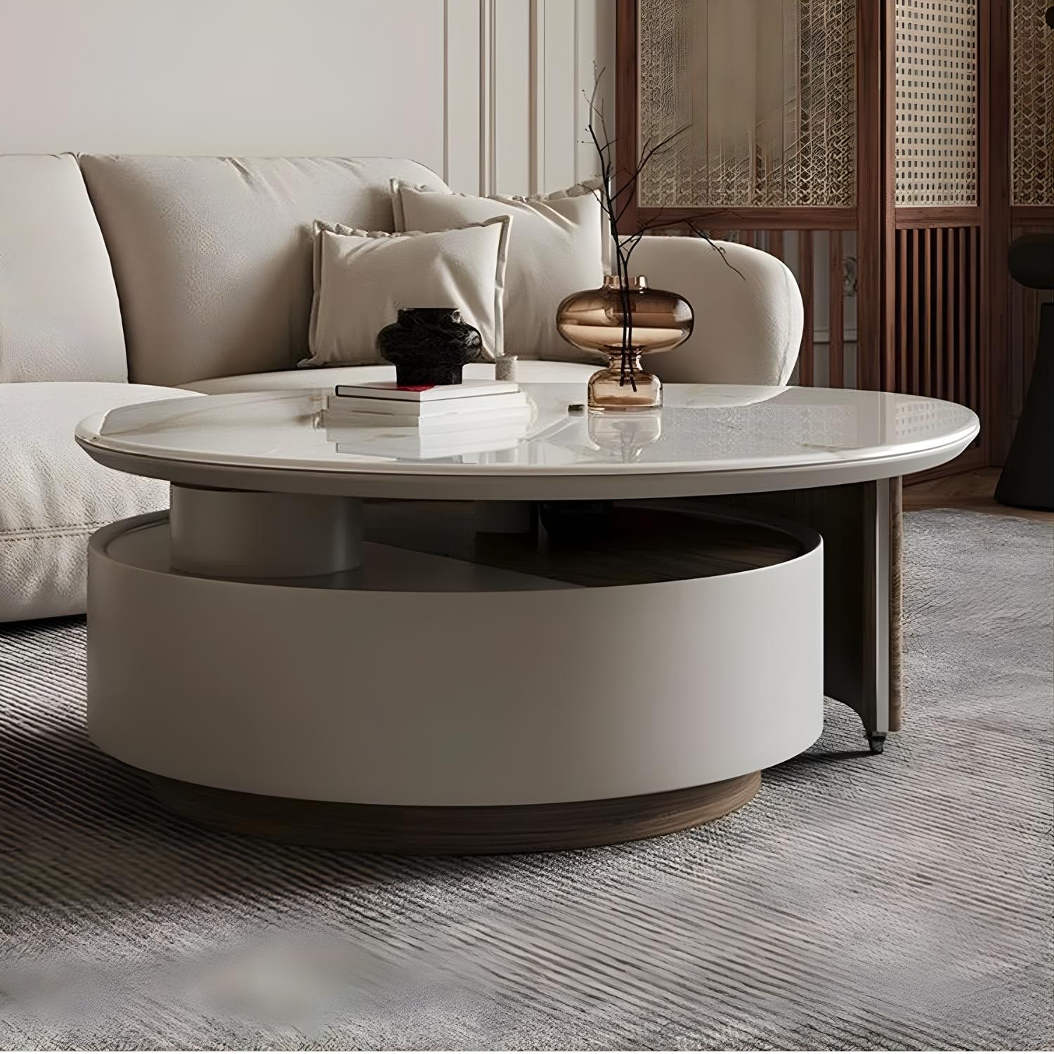 Milan Nesting Coffee Table | Rotatable Marble-Look & Walnut Finish