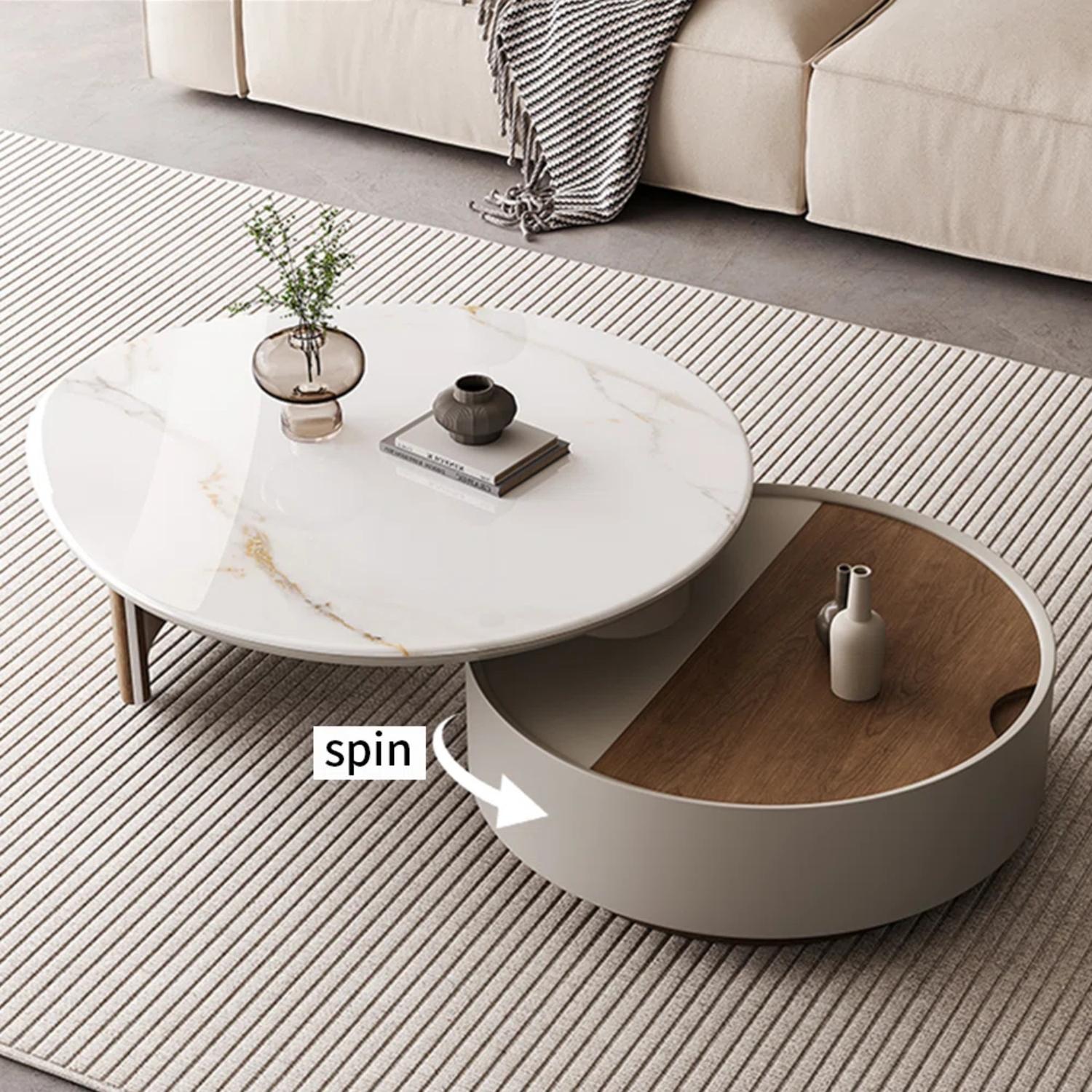 Milan Nesting Coffee Table | Rotatable Marble-Look & Walnut Finish