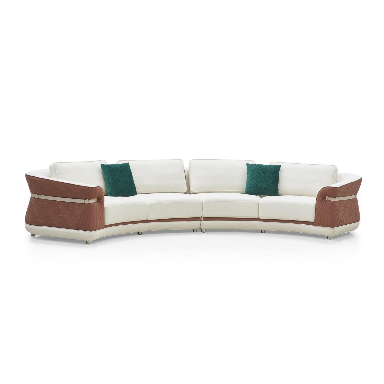 Bashar Curved Sectional Sofa – Two Tone Beige & Brown