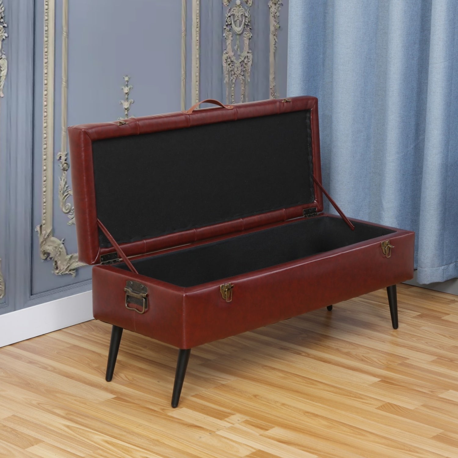 Karter Button Tufted Storage Bench Dark Brown open