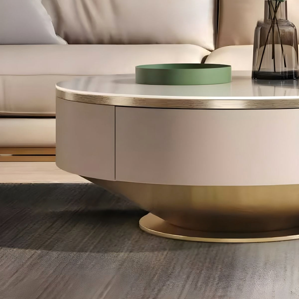 A contemporary living room showcasing a gold coffee table from Aspen Gold Coffee & End Table Set.