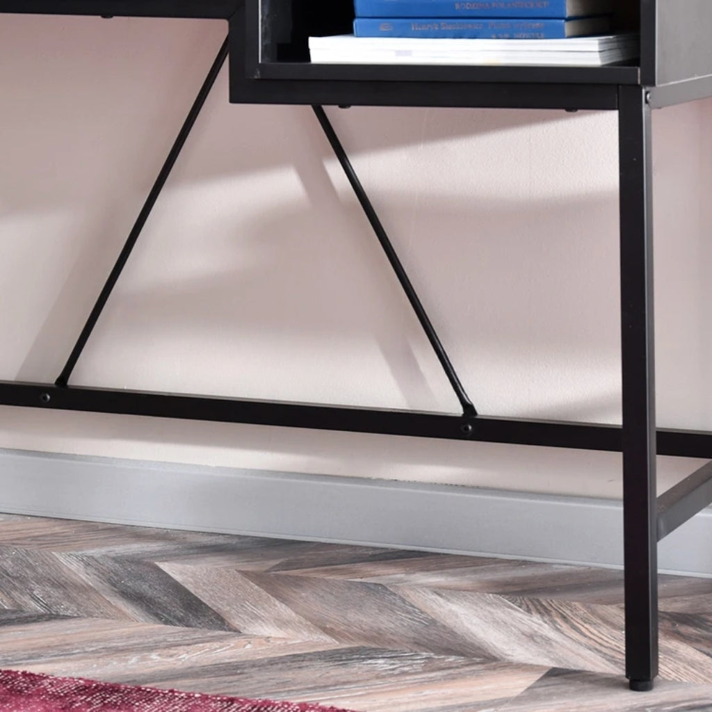 Black and brown Bloomsbury Writing Desk black metal frame and base.