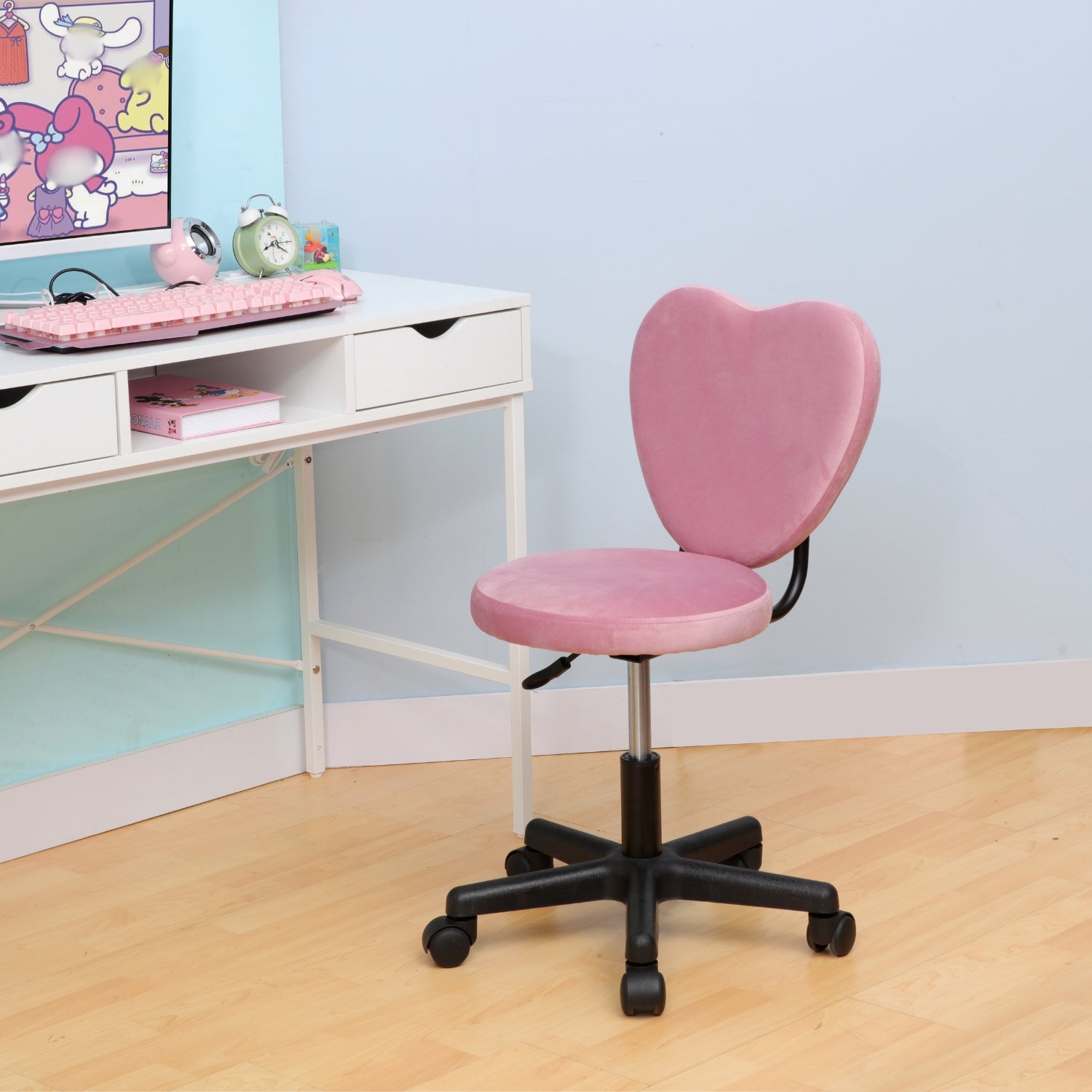 Chatka pink velvet computer chair with a heart shaped seat perfect for adding a touch of love to your workspace.