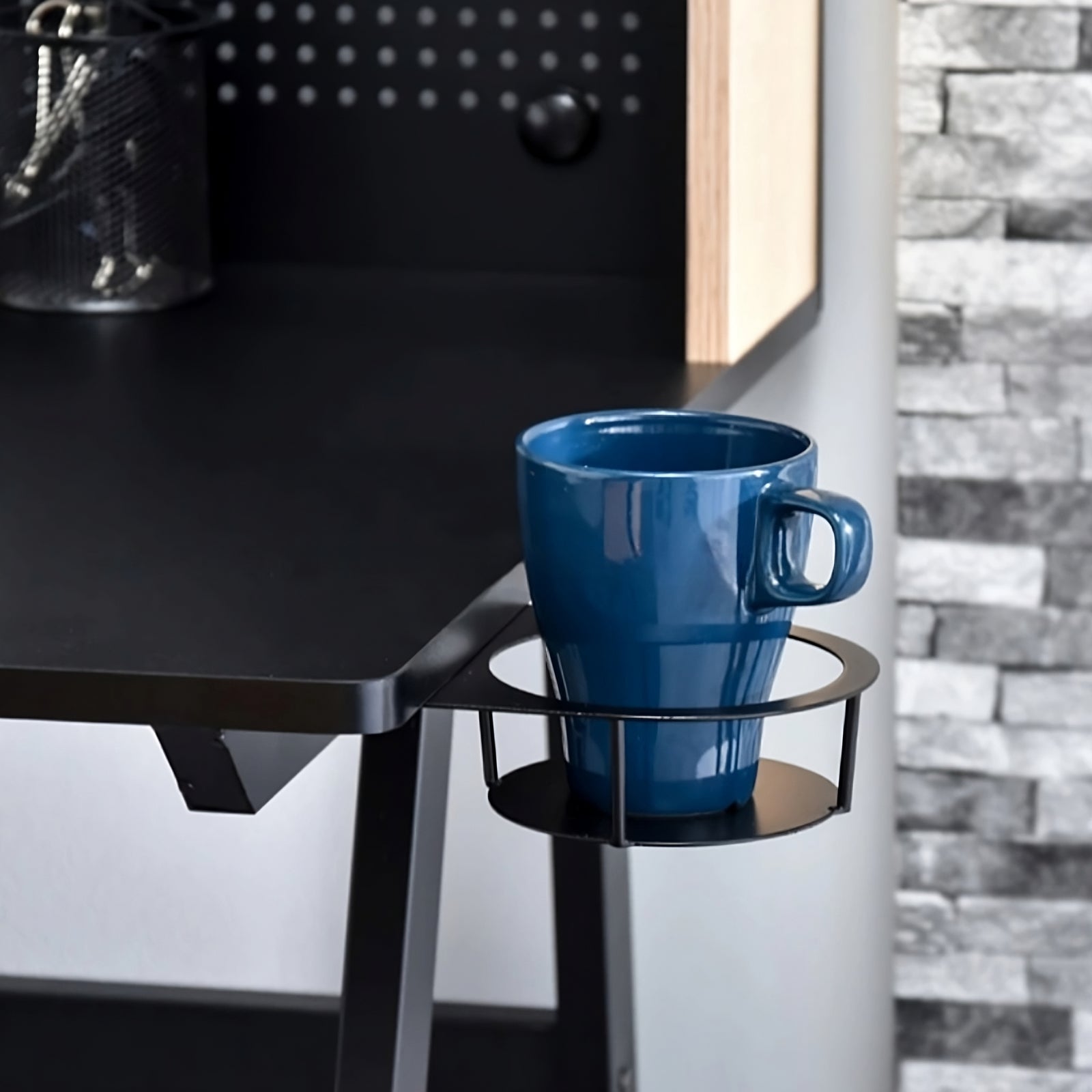 coman desk black drink holder