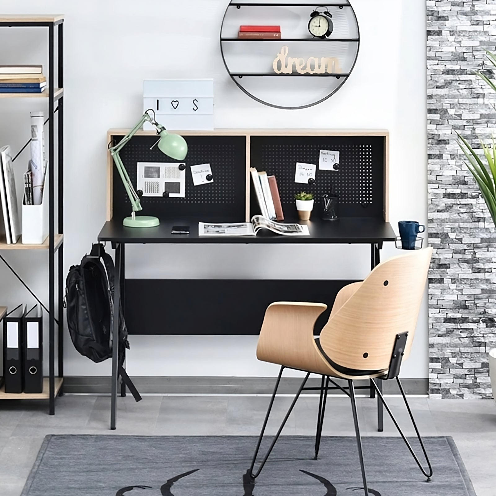 coman desk black home office study setting