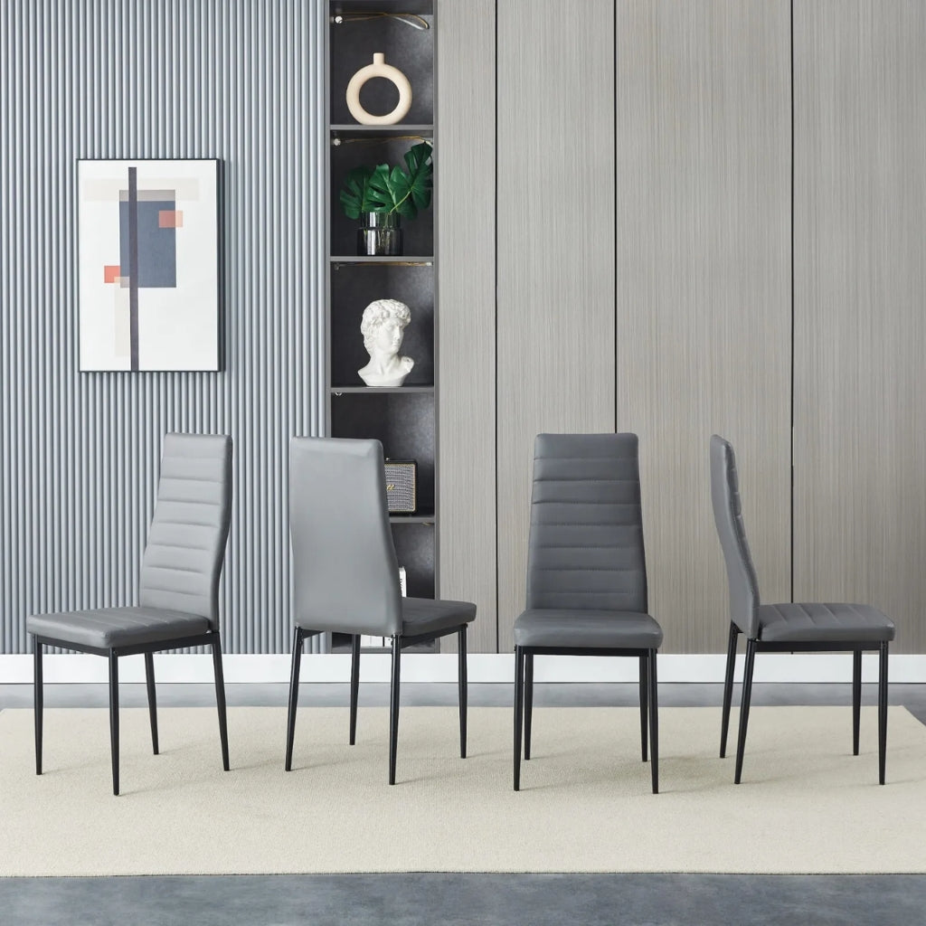 East Urban 4 tall dining chairs in a living room with grey walls.