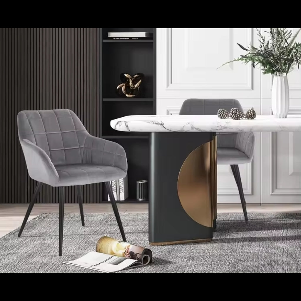 elegant campbell grey velvet dining chair with sleek design and comfortable seating.