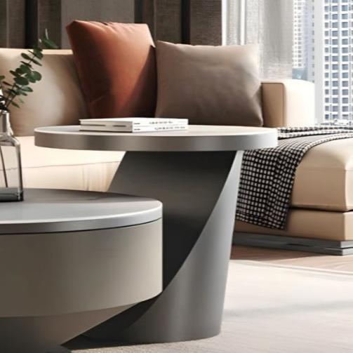 Enhance your living space with a modern circular coffee table in Aspen Grey.