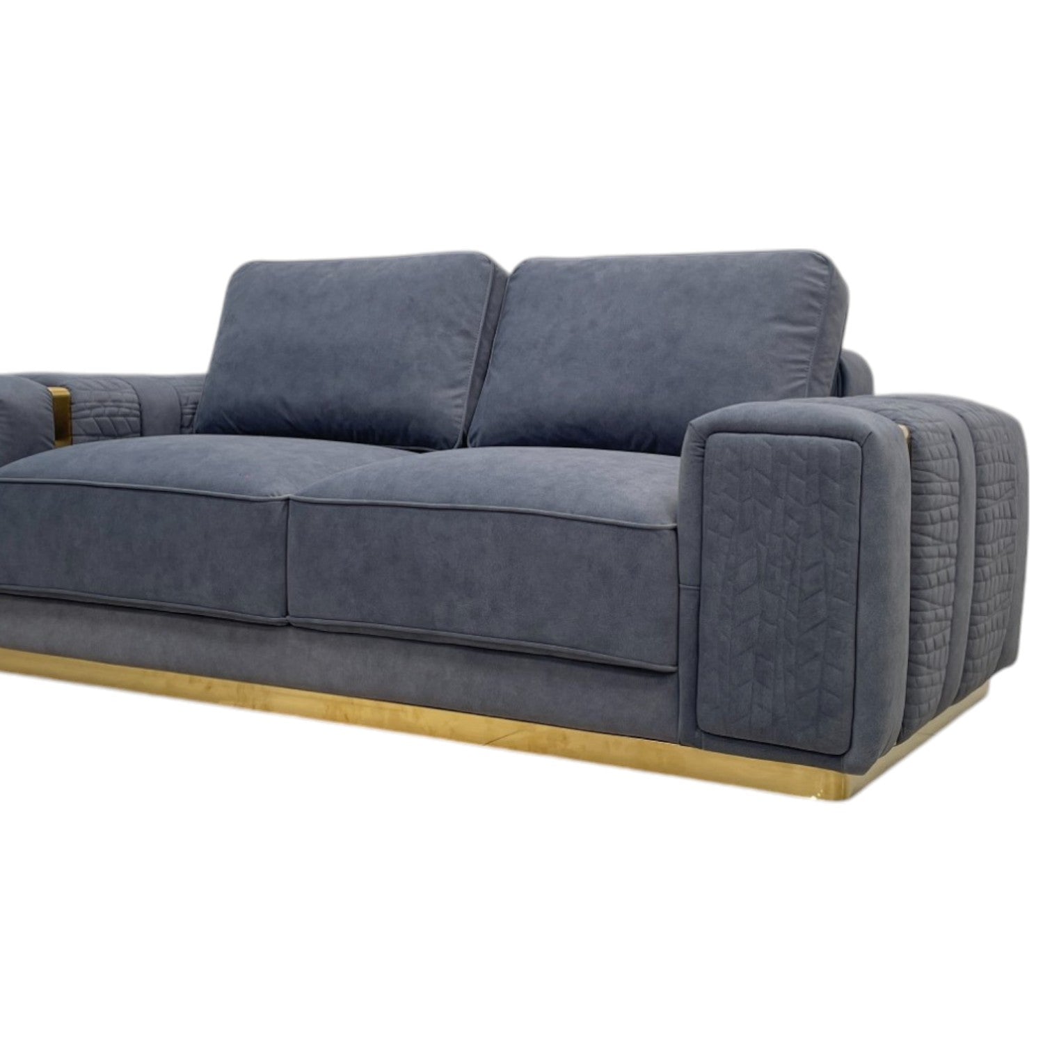 Viola 3 Piece Grey Sofa Set with Gold Trims