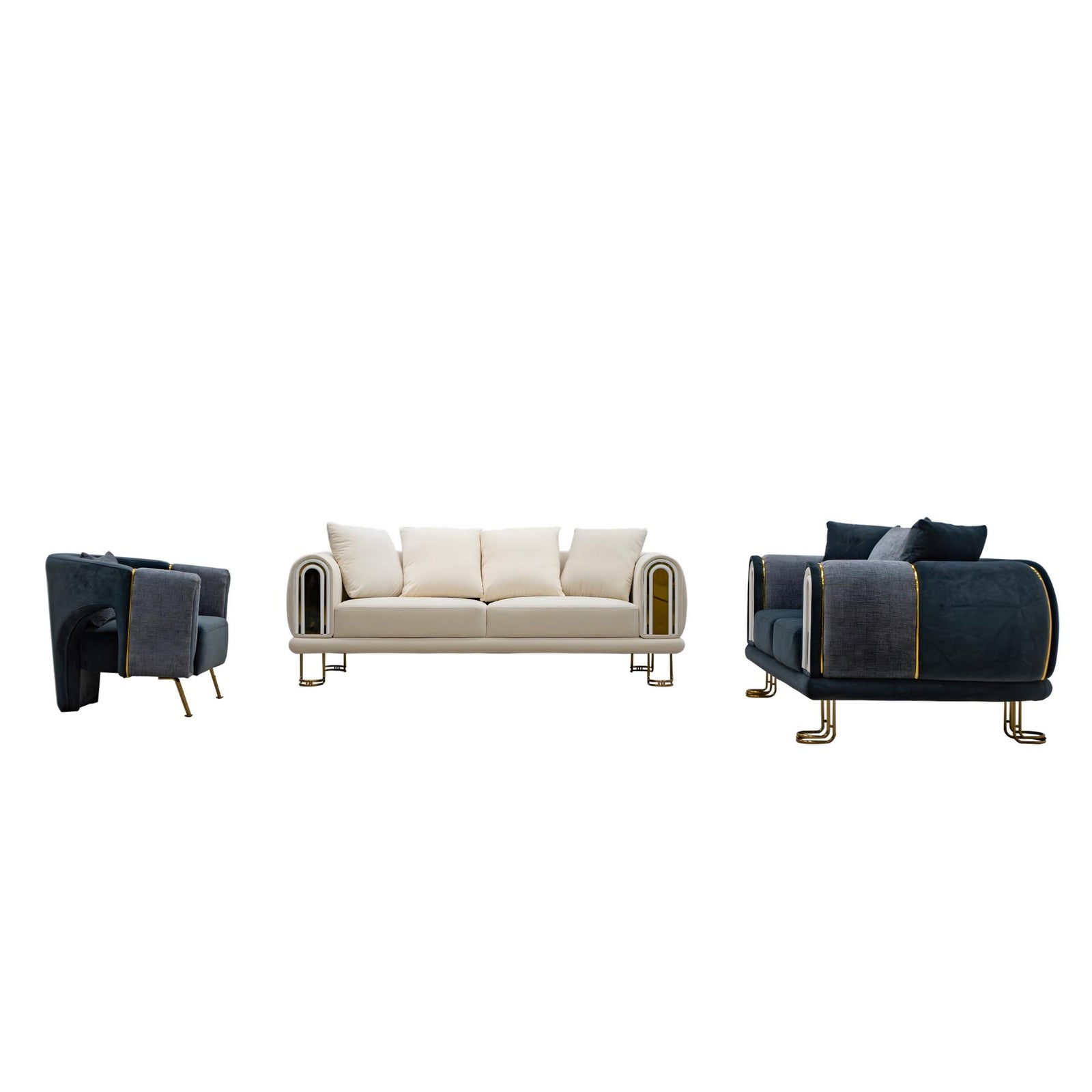 Hampton Sofa Set – Ivory & Charcoal Navy