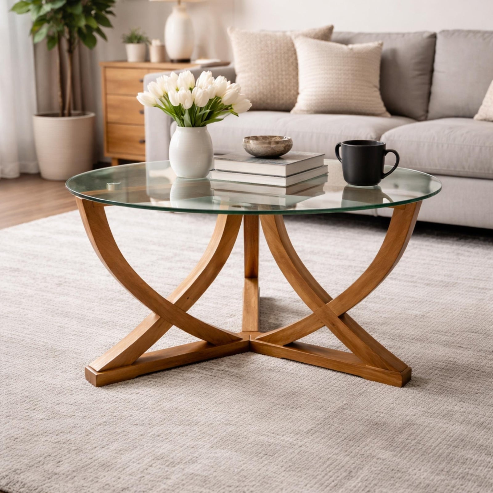 Iryanna Coffee Table – Solid Wood & Glass