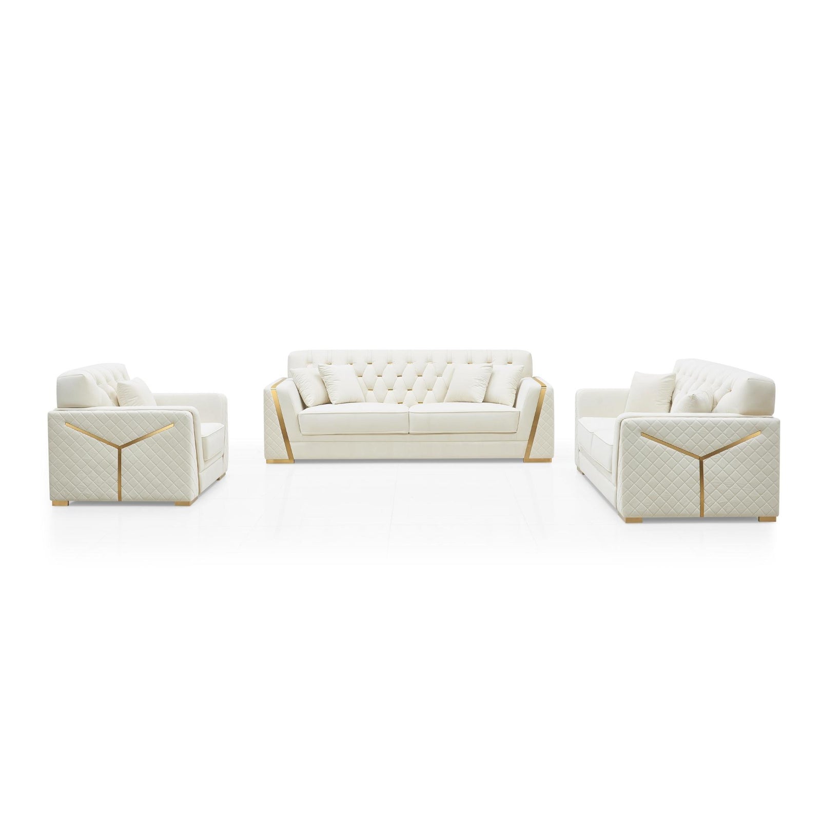 Isonzo Sofa Set – Diamond Tufted White