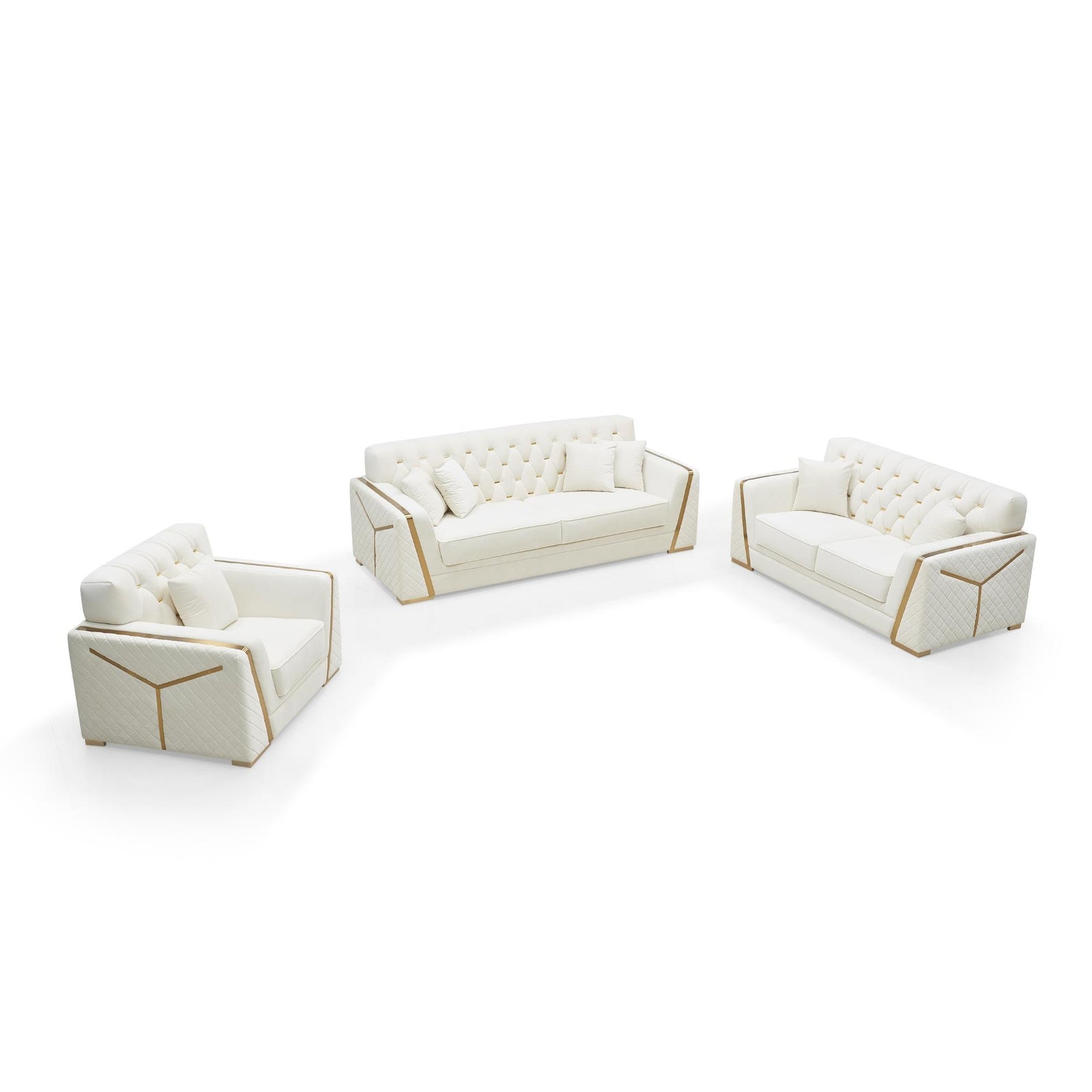 Isonzo Sofa Set – Diamond Tufted White
