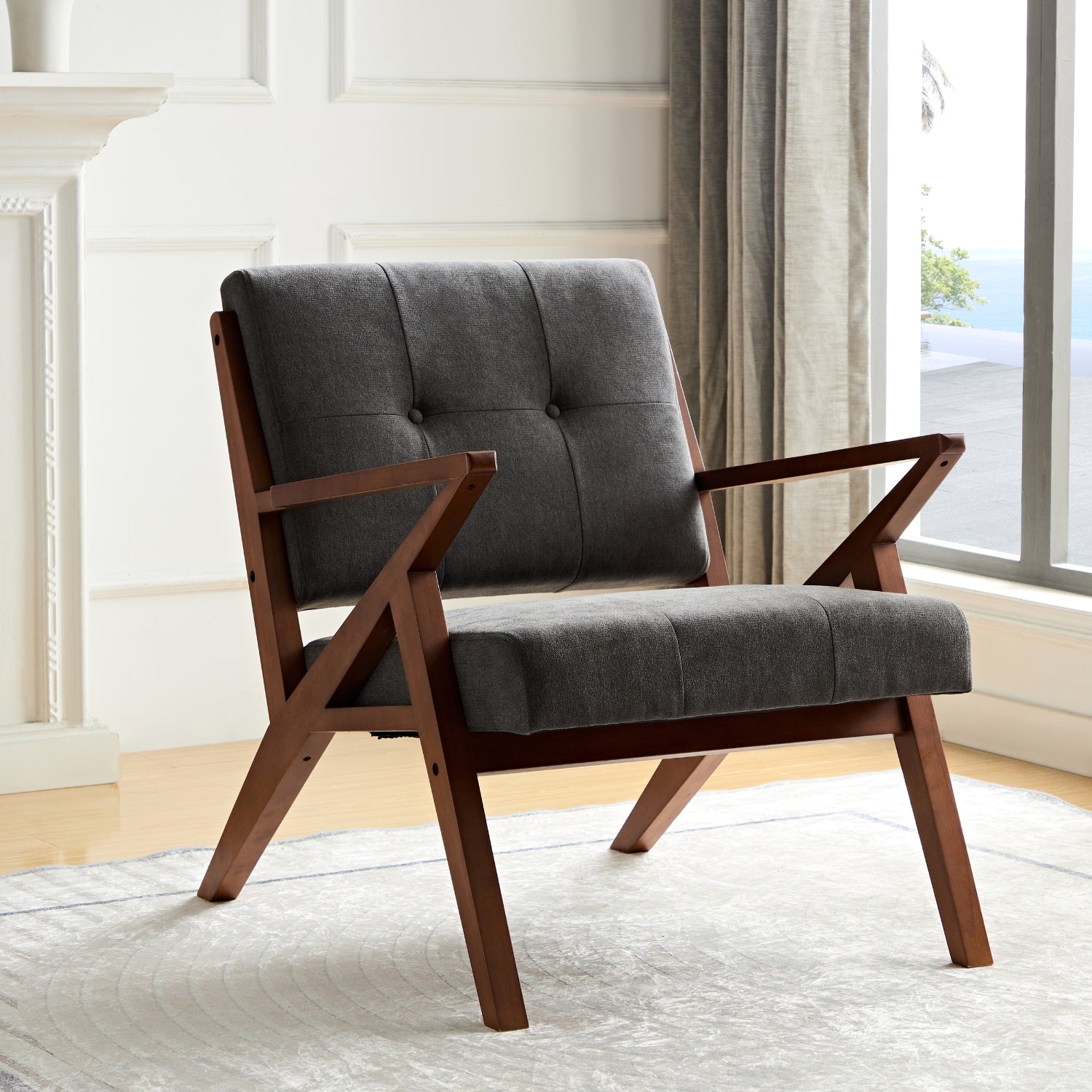 kayden accent armchair wood dark grey side facing