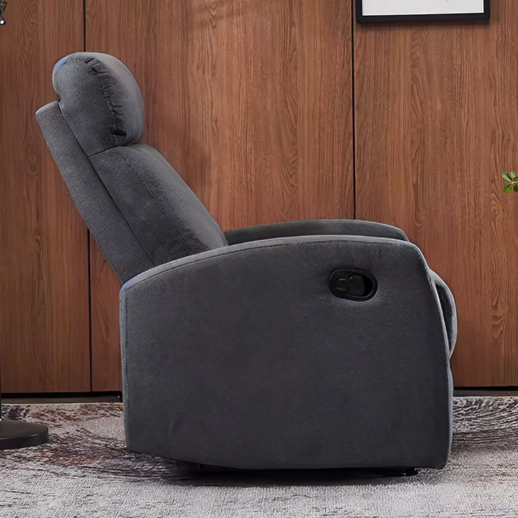 Skylora recliner chair in a living room with a wooden wall.