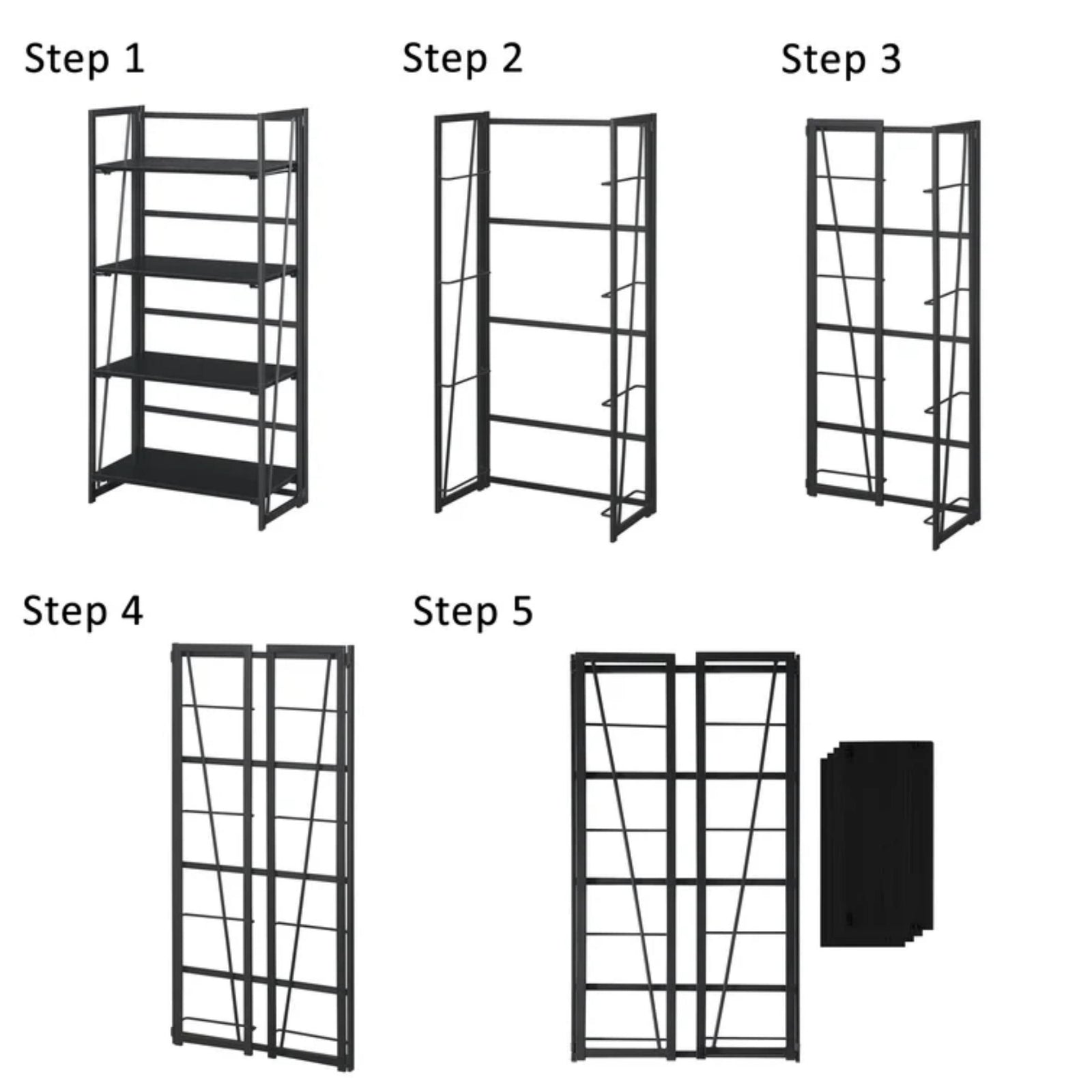 Harper 4 tier bookshelf infograpic of assembly
