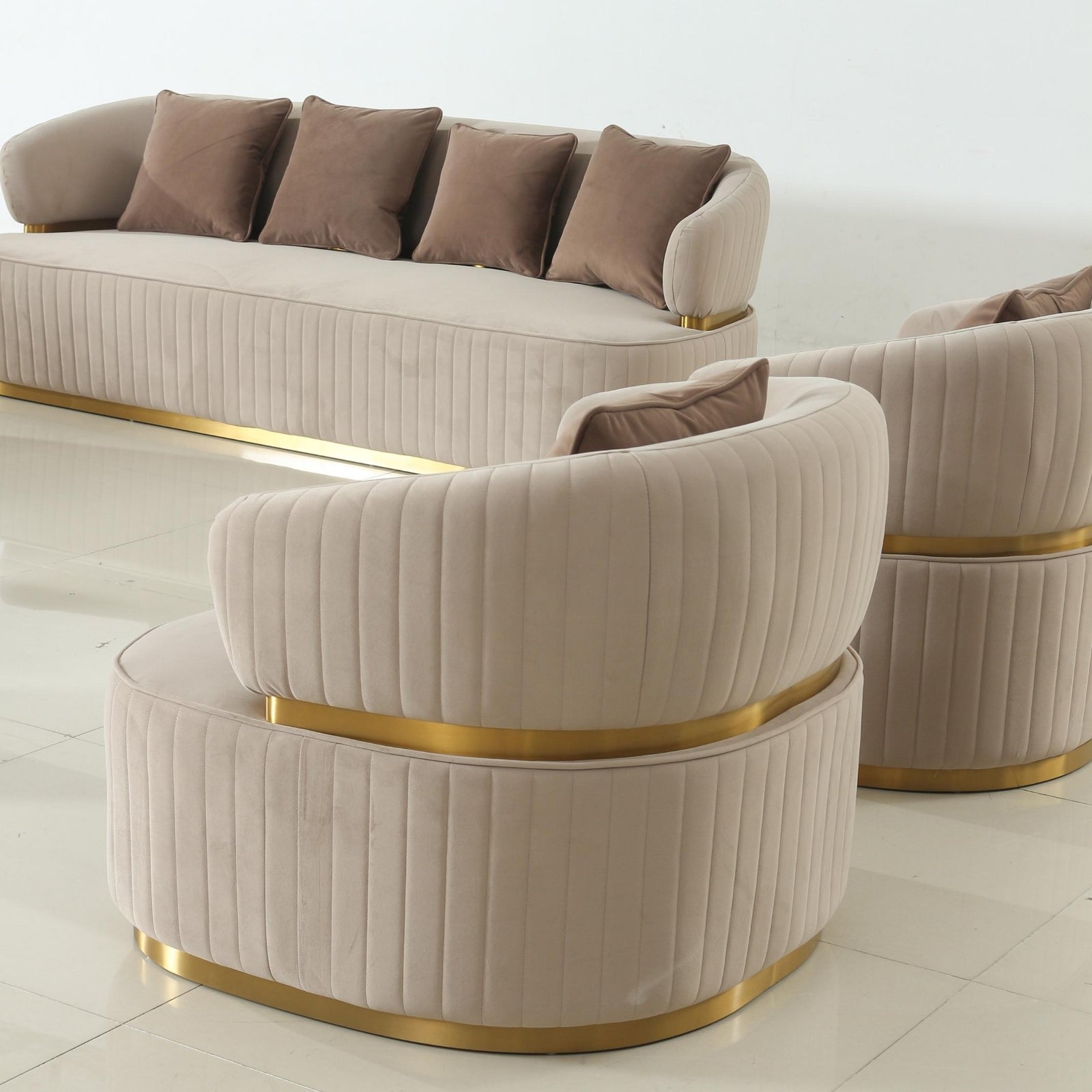 fiora champagne sofa set fabric steel edge