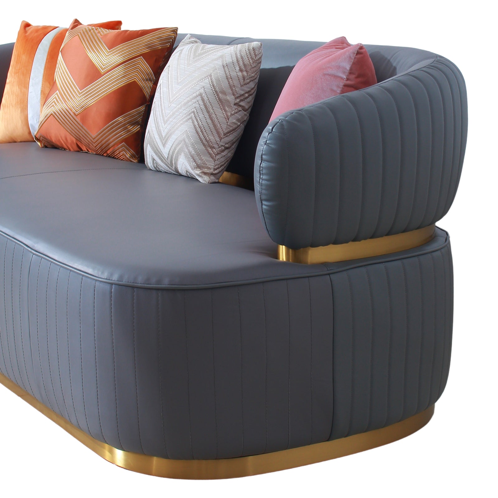 fiora grey full leather sofa gold detail