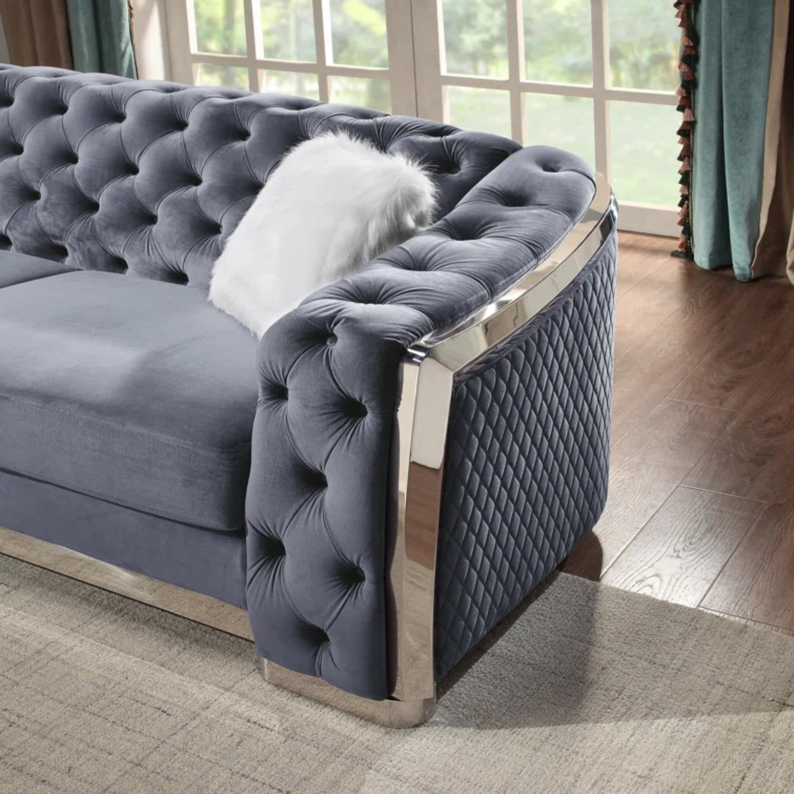 ravello sofa set grey tufted armrests