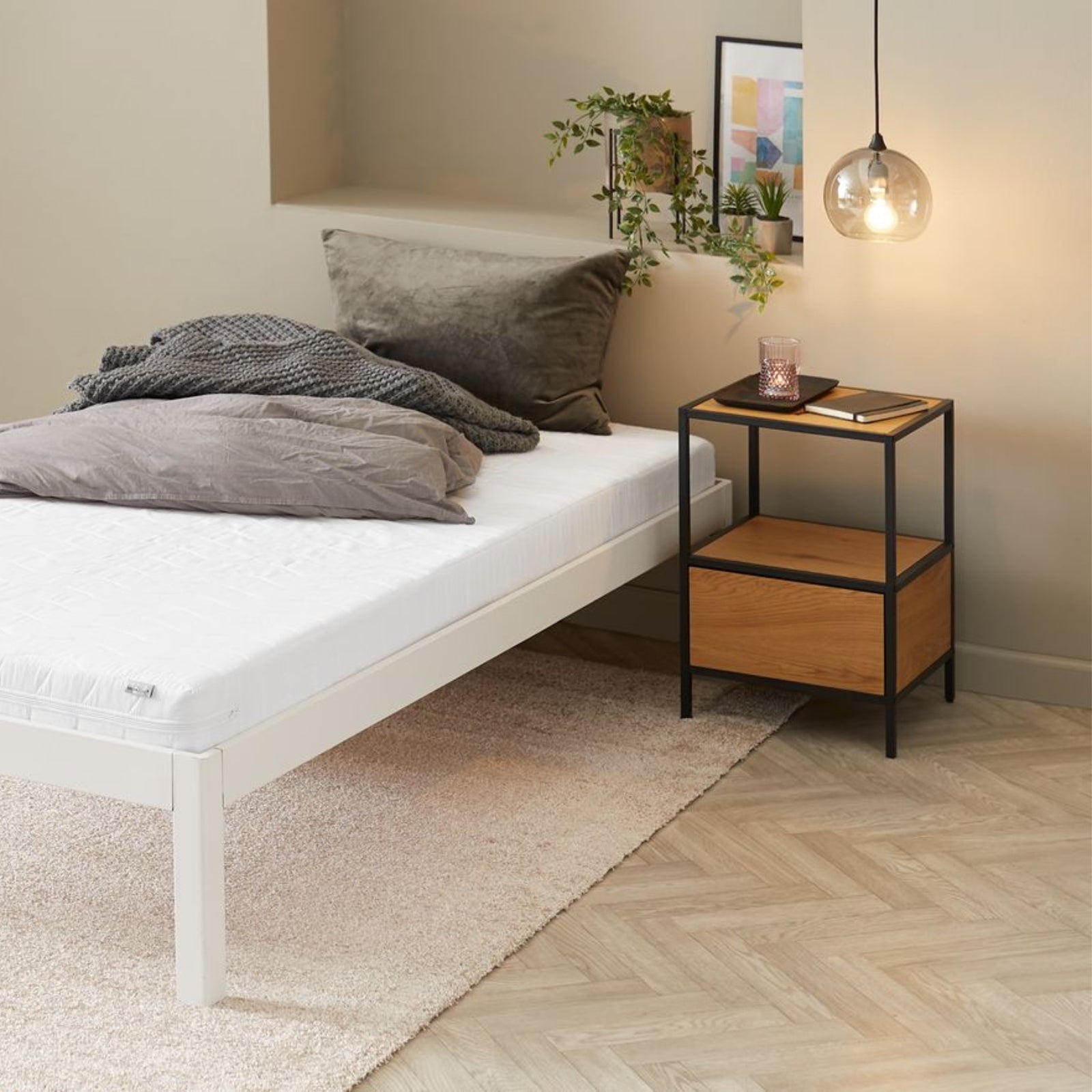 steelside bed nightstand with white bed