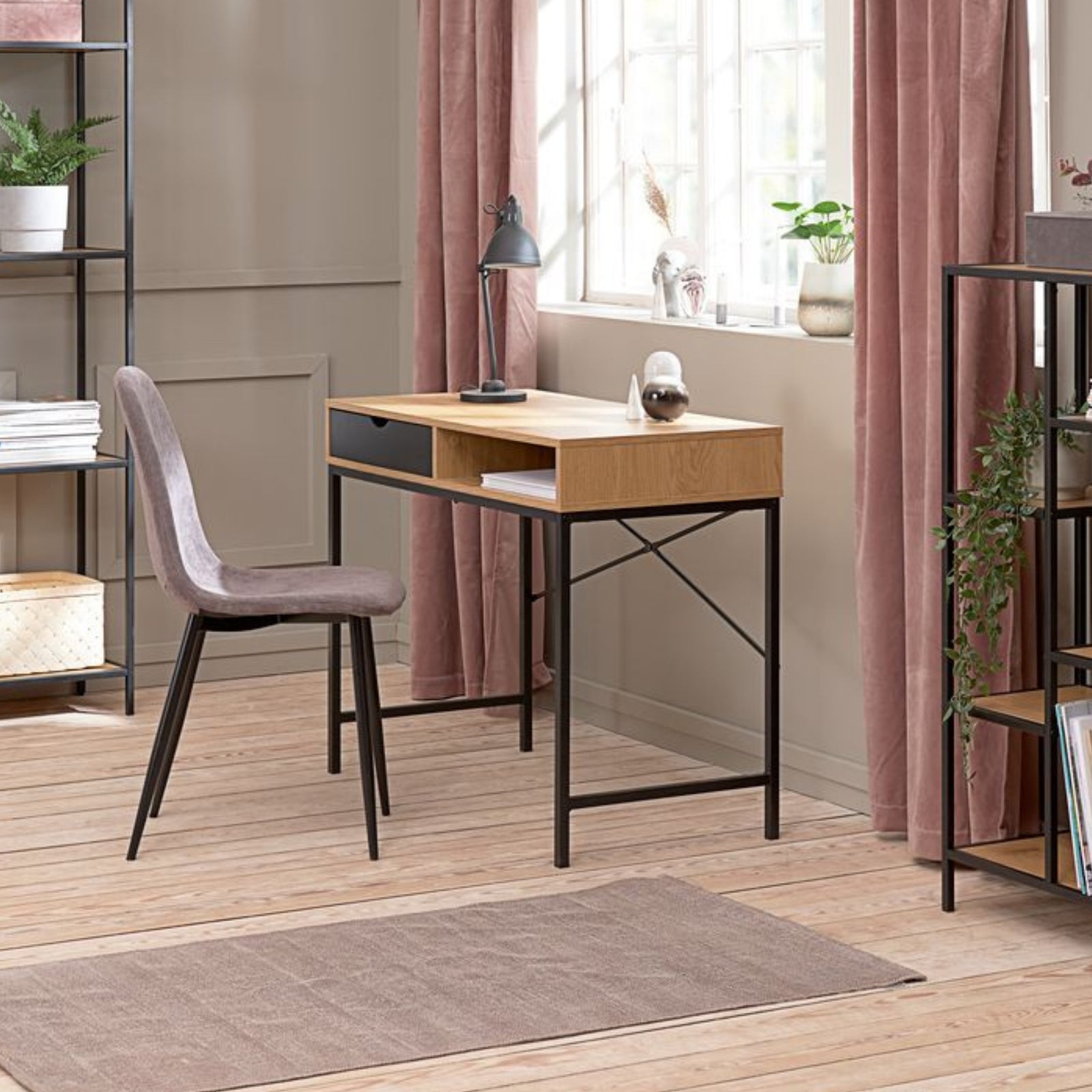 steelside home office desk with storage in cosy home office setting