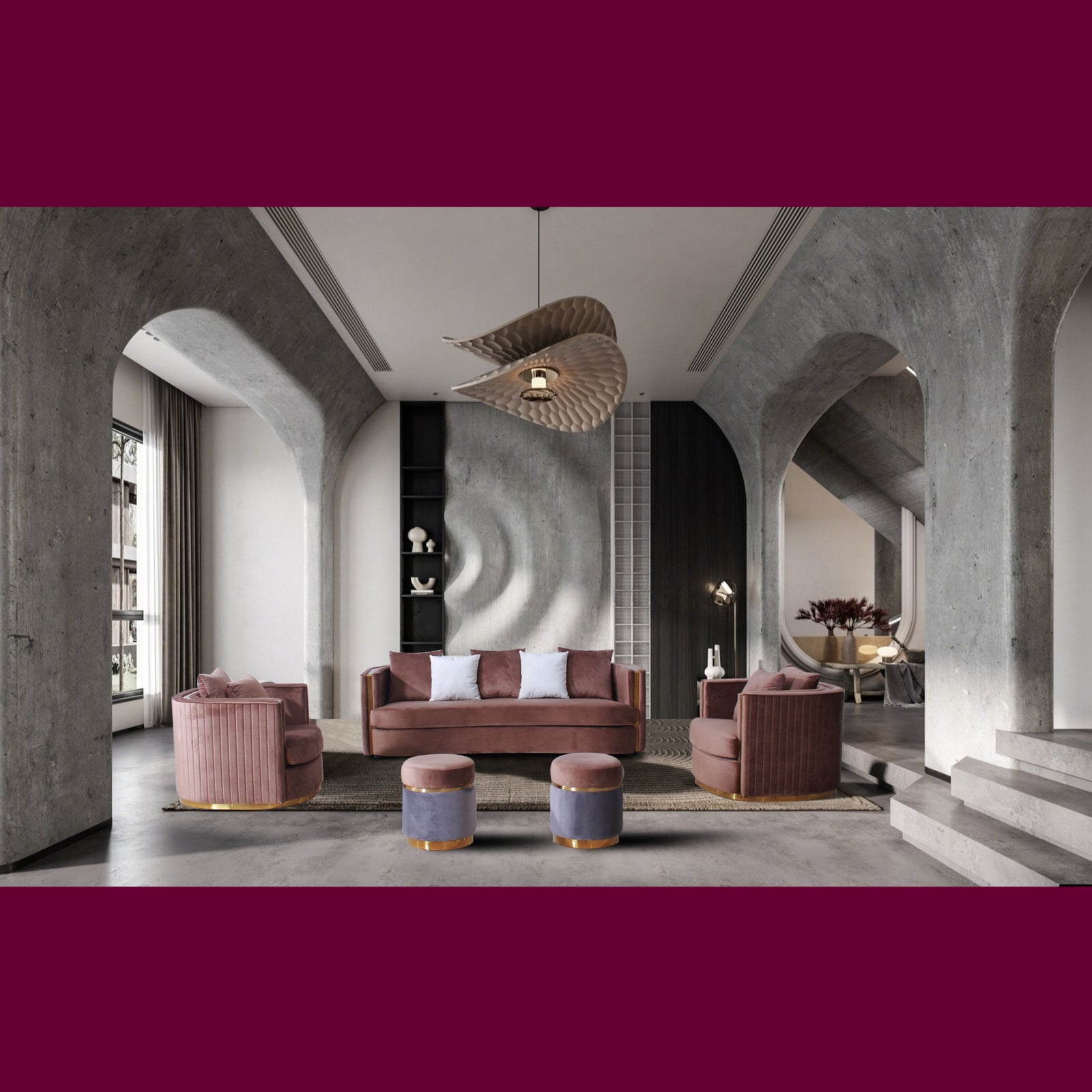 vetrina sofa set brown life style display