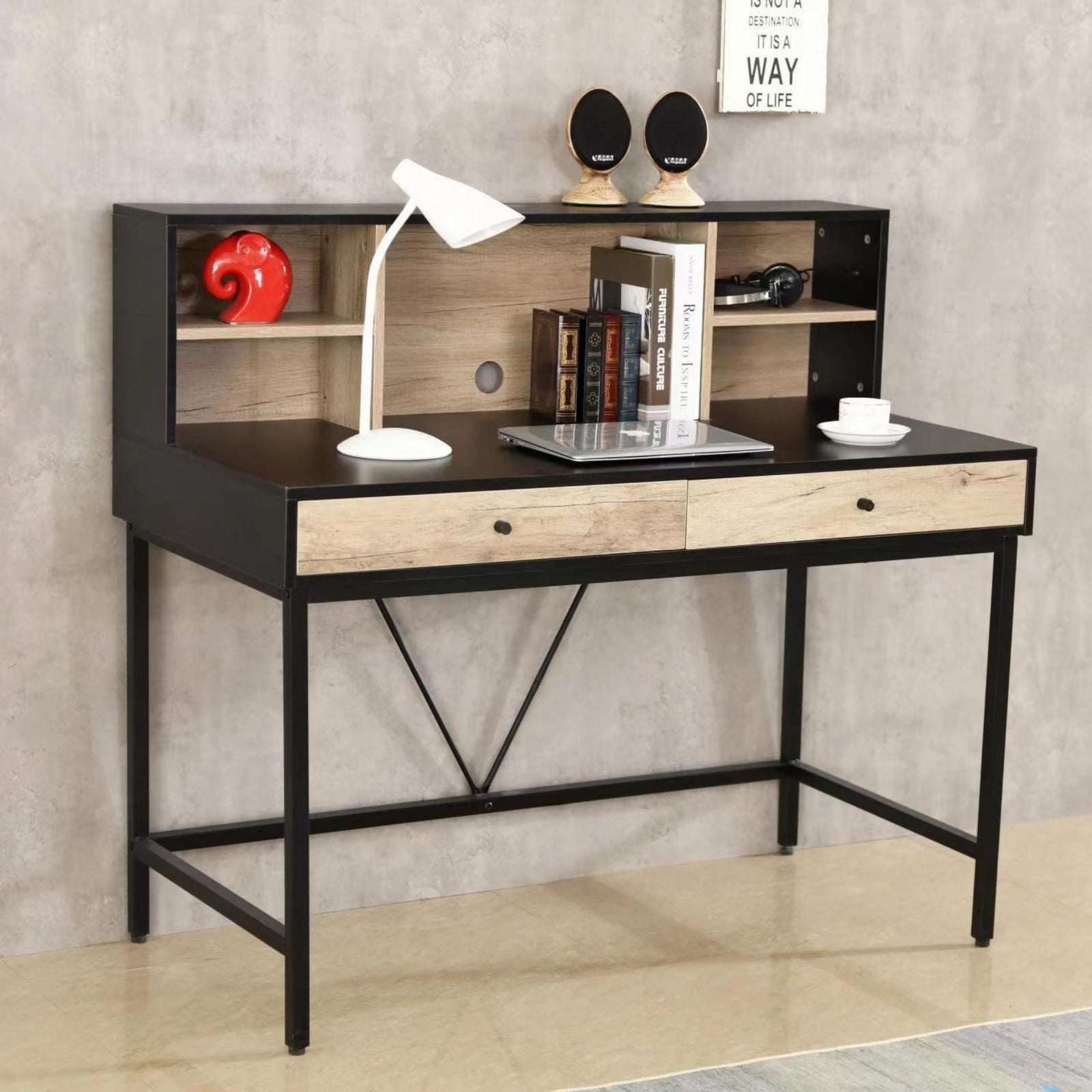 west town writing desk black and light cream home setting