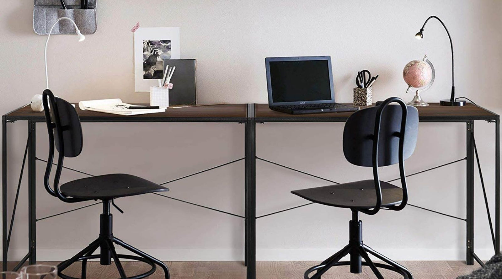 home office desk and bookshelf