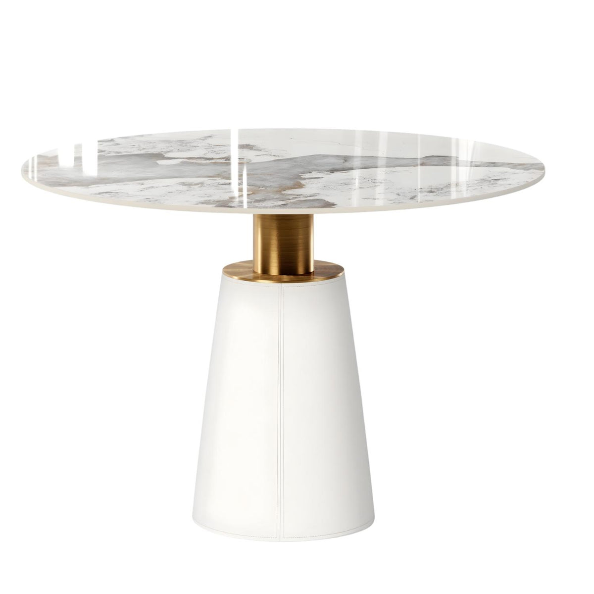 Tierra Round Dining Table – Marble Look Stone – Gold Base