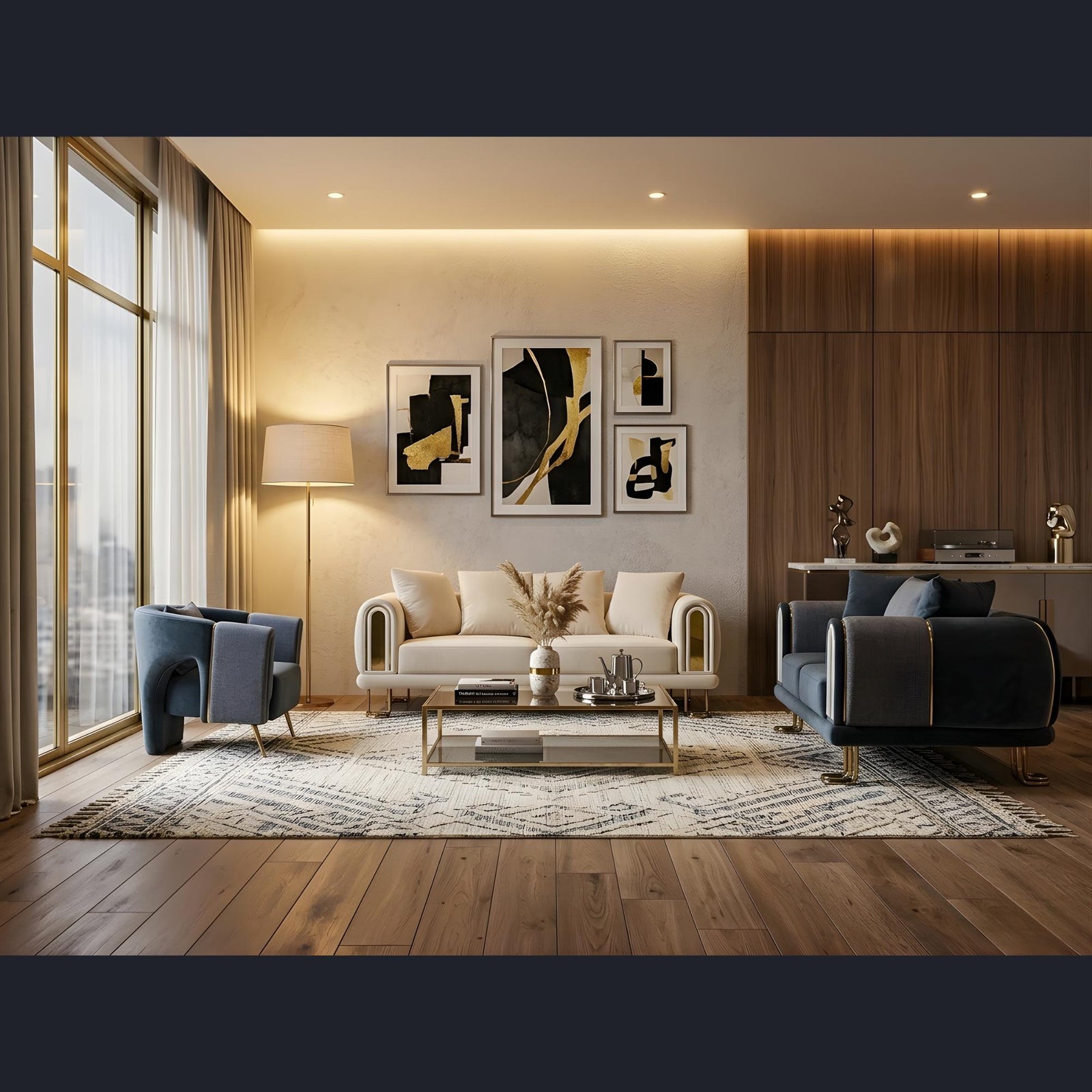 Hampton Sofa Set – Ivory & Charcoal Navy