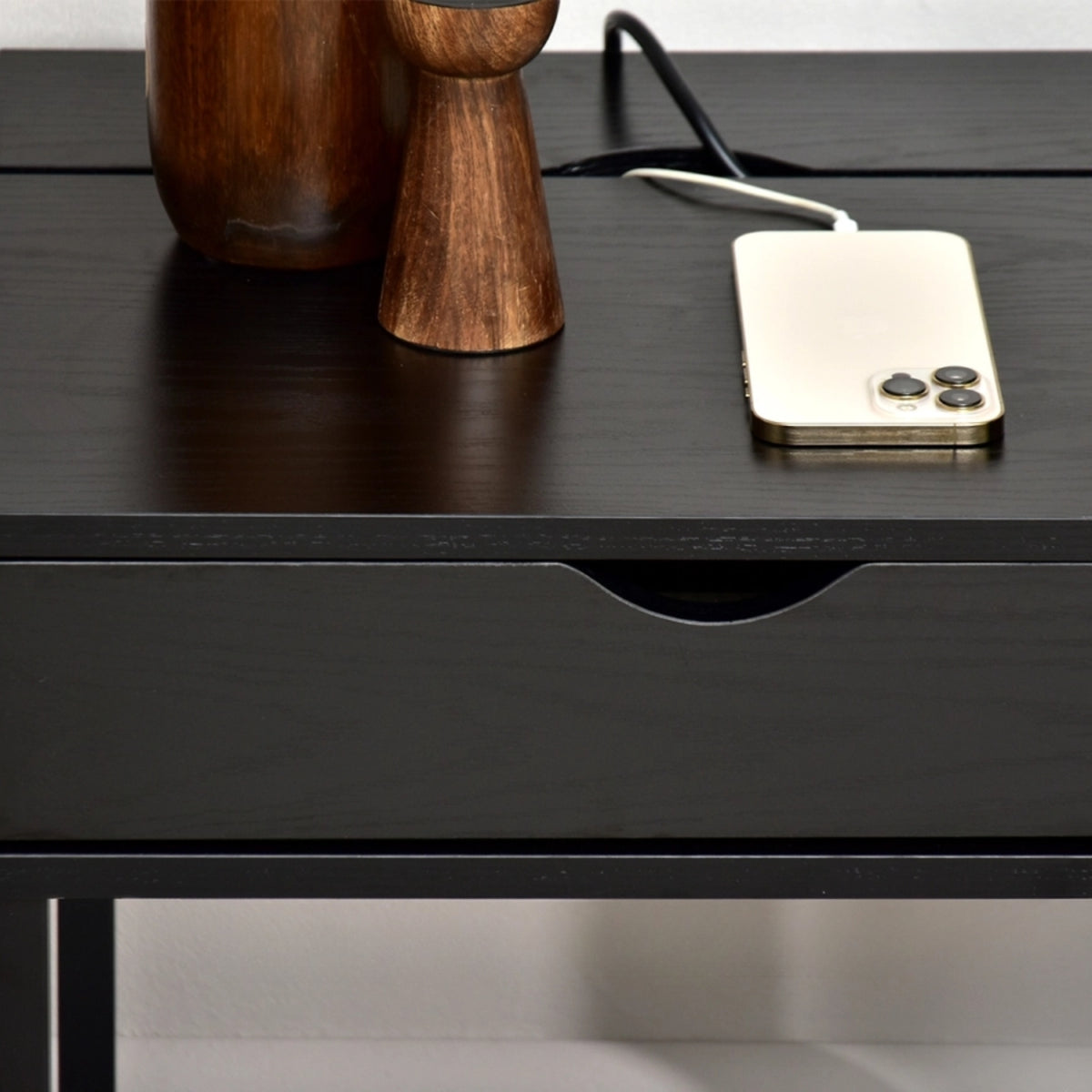 Nelle Black Bedside Table with USB Ports