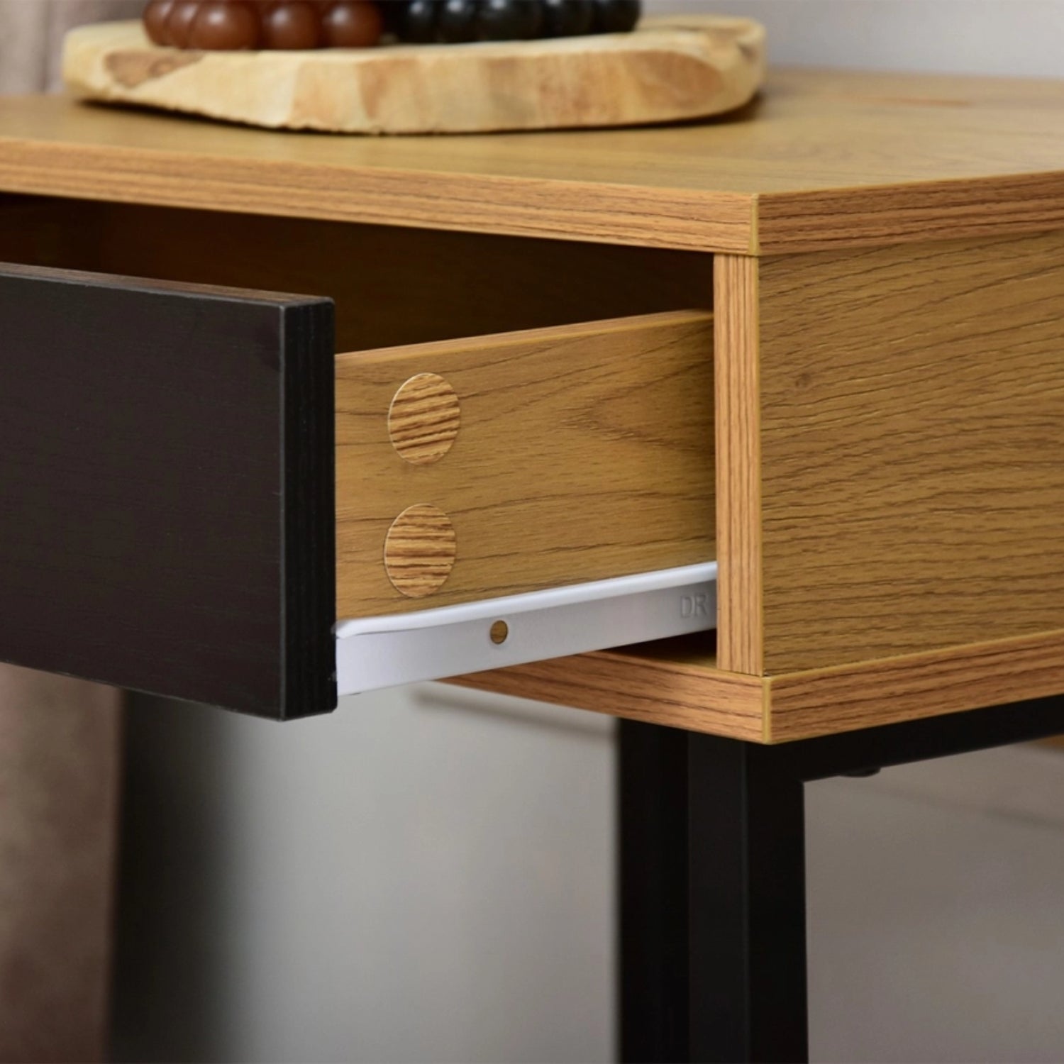Nelle Oak and Black Bedside Table with USB Ports