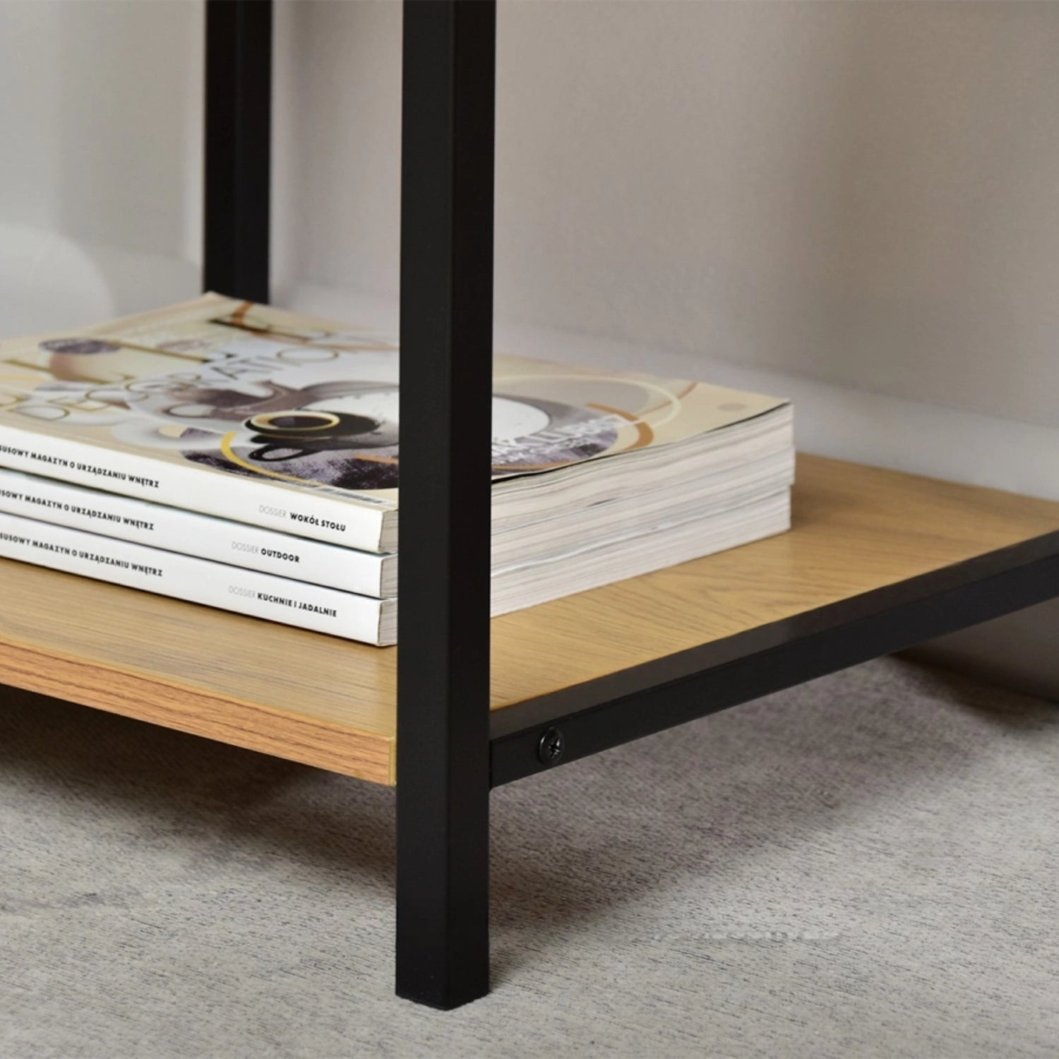 Nelle Oak and Black Bedside Table with USB Ports