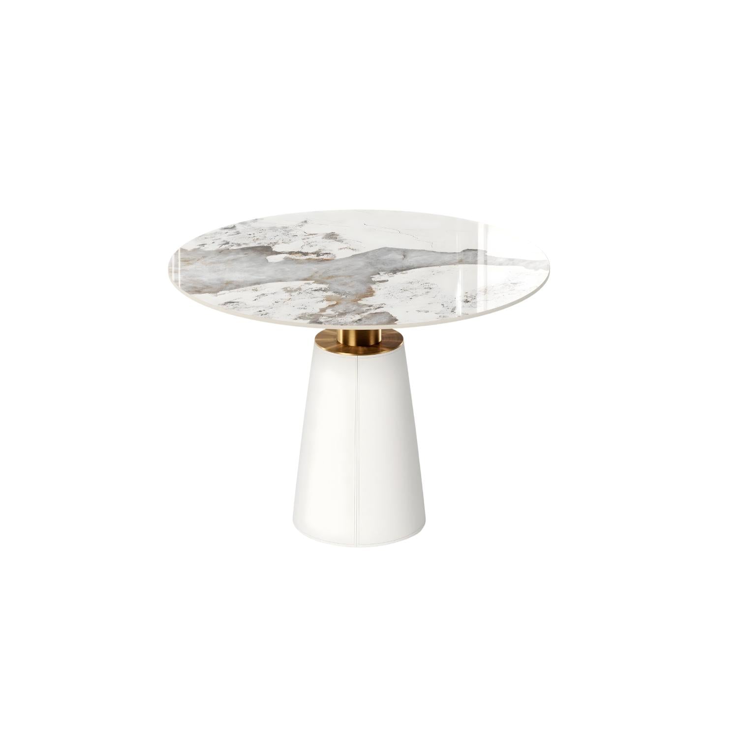 Tierra Round Dining Table – Marble Look Stone – Gold Base