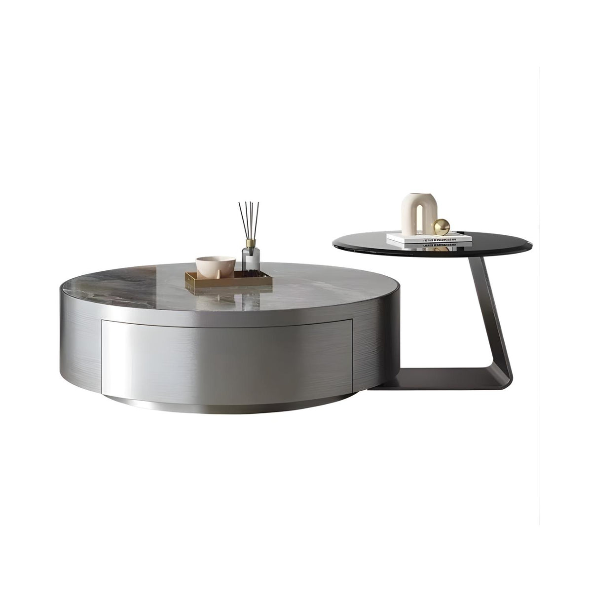 Adolina Coffee &amp; Side Table Set – Grey Marble Look