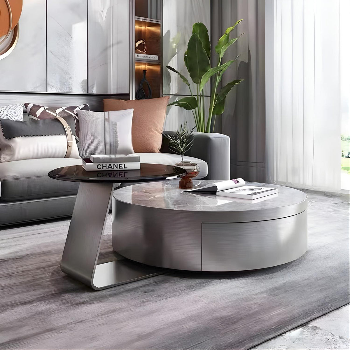 Adolina Coffee & Side Table Set – Grey Marble Look