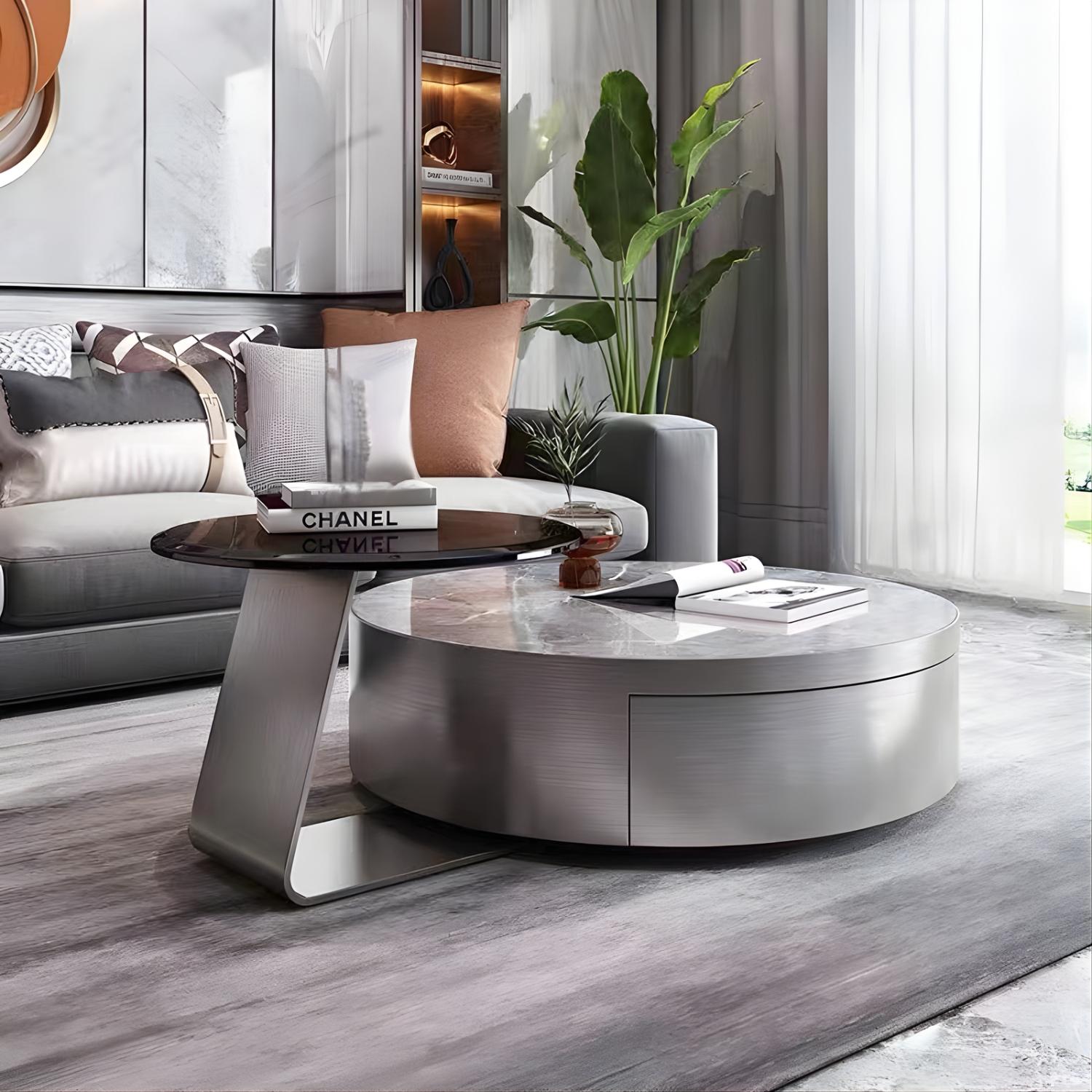 Adolina Coffee & Side Table Set – Grey Marble Look