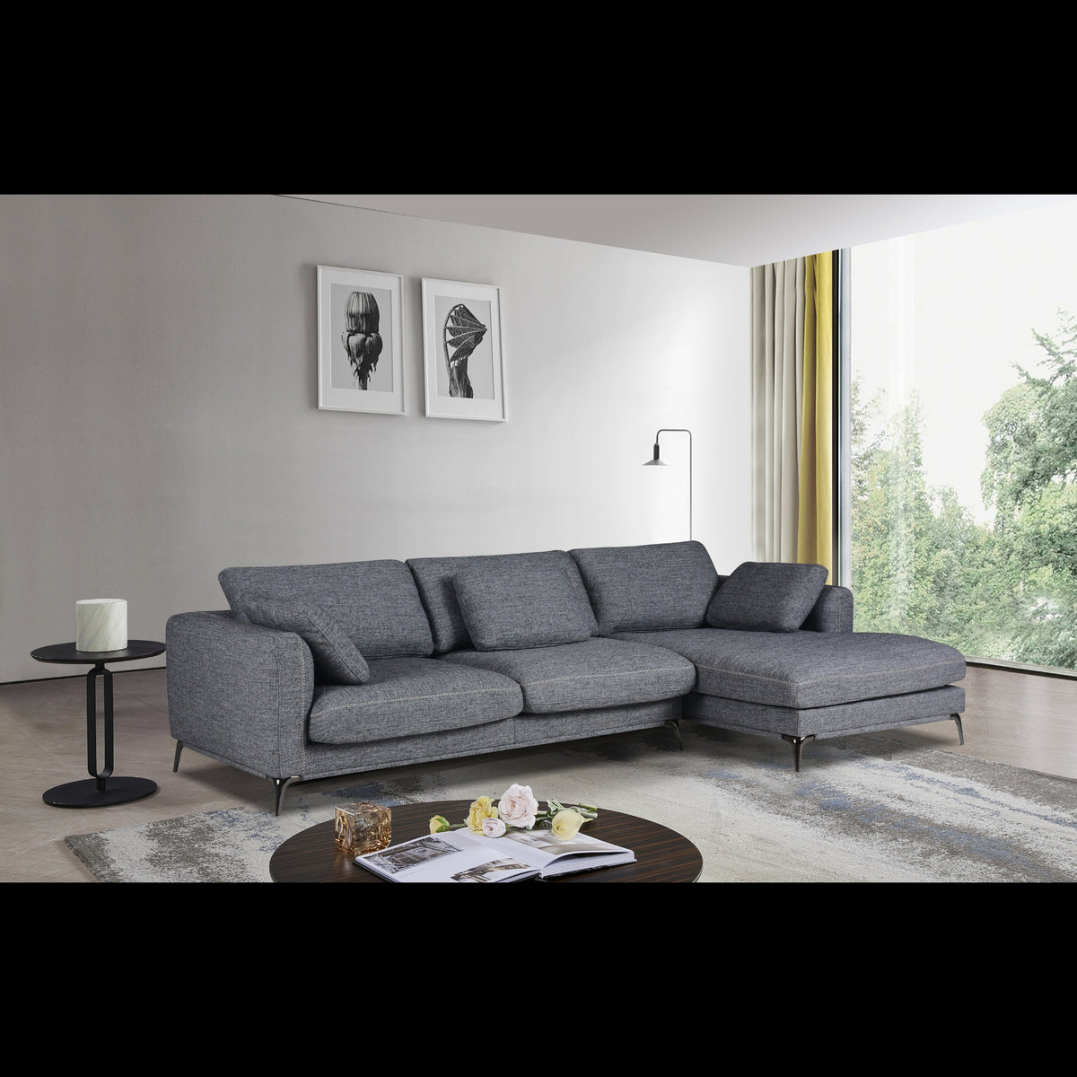 Addilyn L-Shaped Corner Sectional Sofa - Grey Fabric
