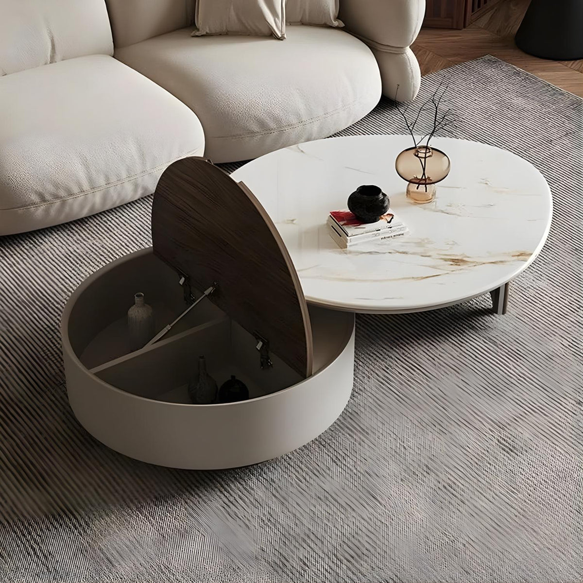 Milan Nesting Coffee Table | Rotatable Marble-Look & Walnut Finish