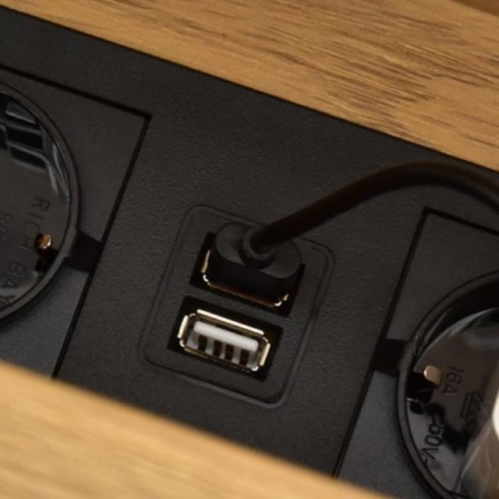 Nelle Oak and Black Bedside Table with USB Ports