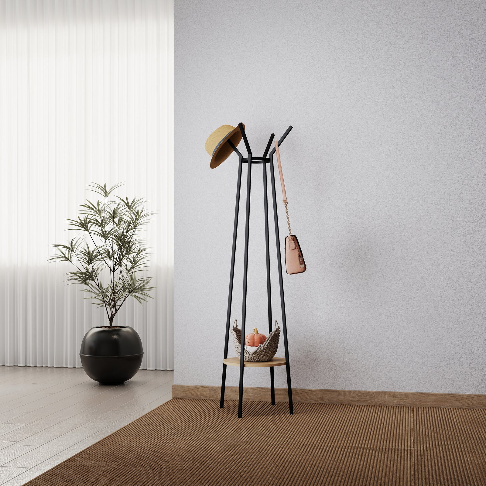 Gausta Nordic Coat Stand with Storage Shelf