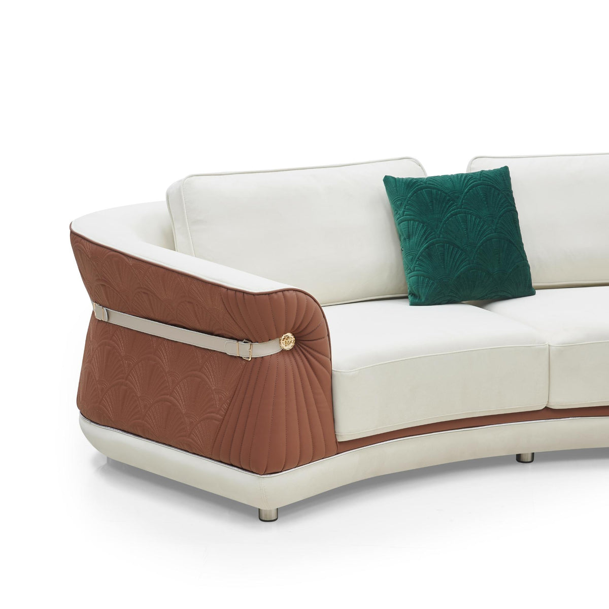 Bashar Curved Sectional Sofa – Two Tone Beige & Brown