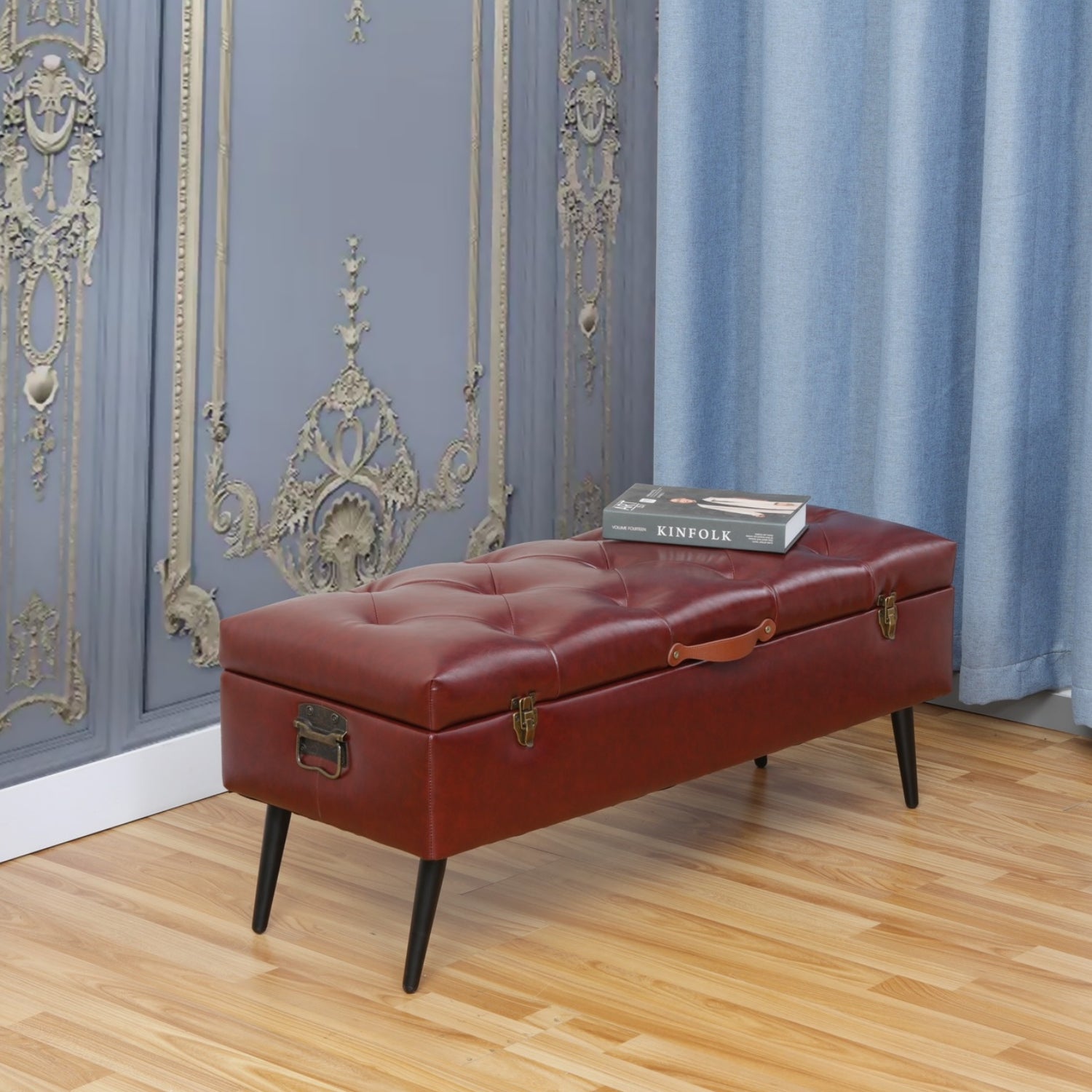 Karter Button Tufted Storage Bench Dark Brown home setting