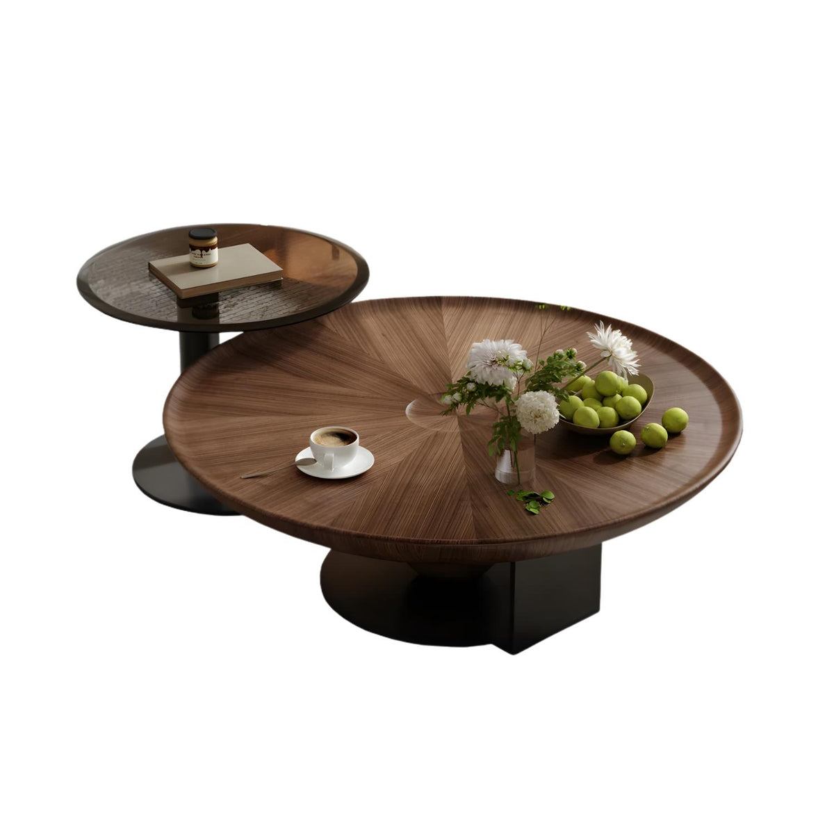 Quinn Coffee &amp; Side Table Set – Dark Wood &amp; Glass