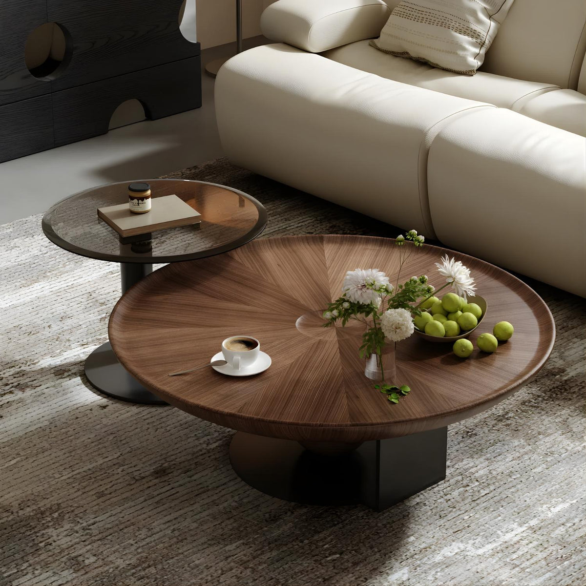 Quinn Coffee & Side Table Set – Dark Wood & Glass