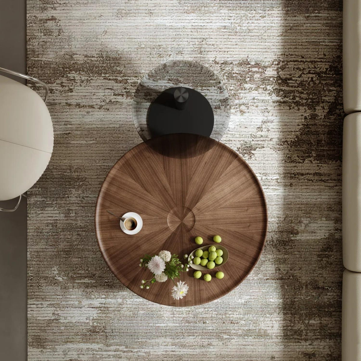 Quinn Coffee & Side Table Set – Dark Wood & Glass